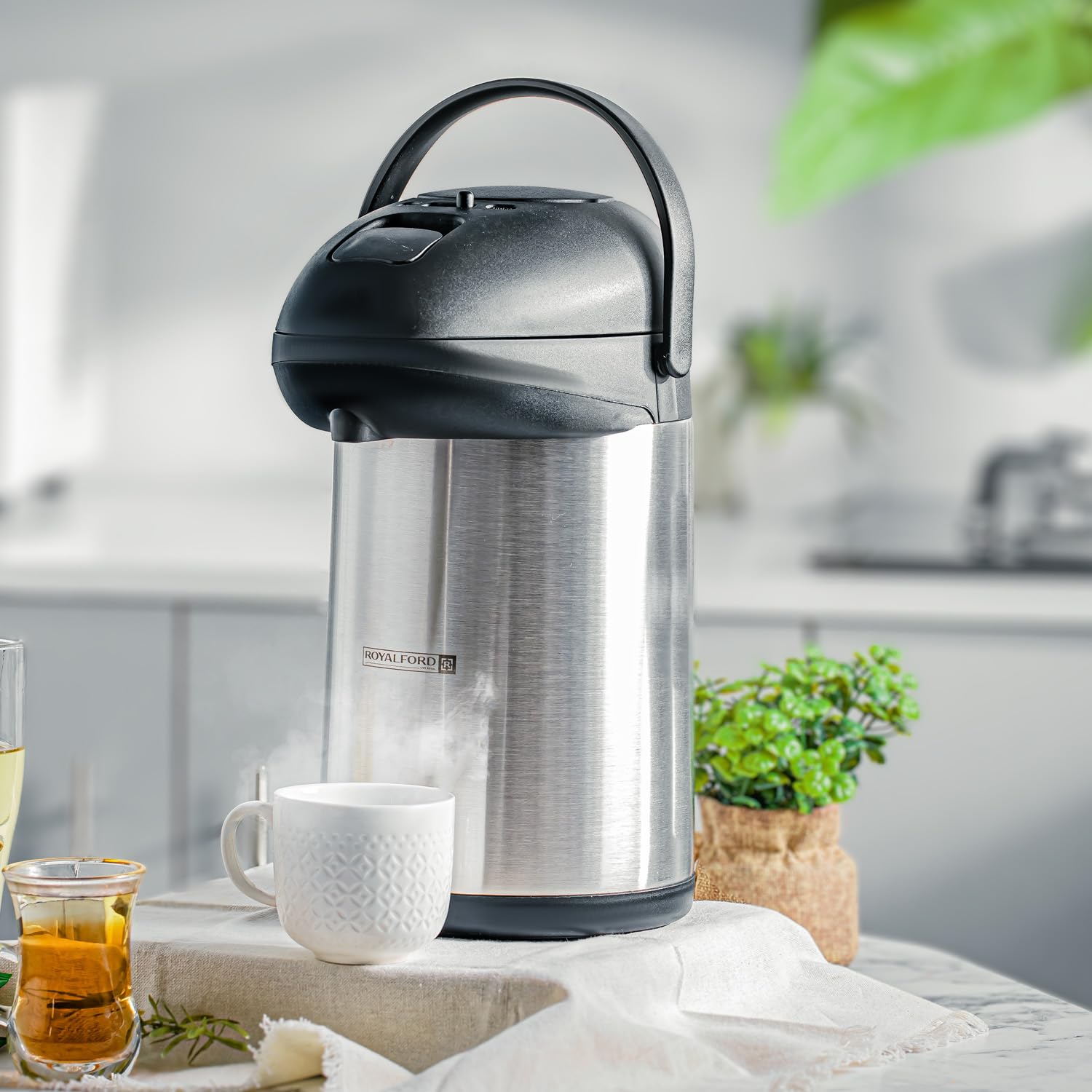 Royalford 5L Stainless Steel Airpot Insulated Vacuum Thermal Flask Jug | Silver