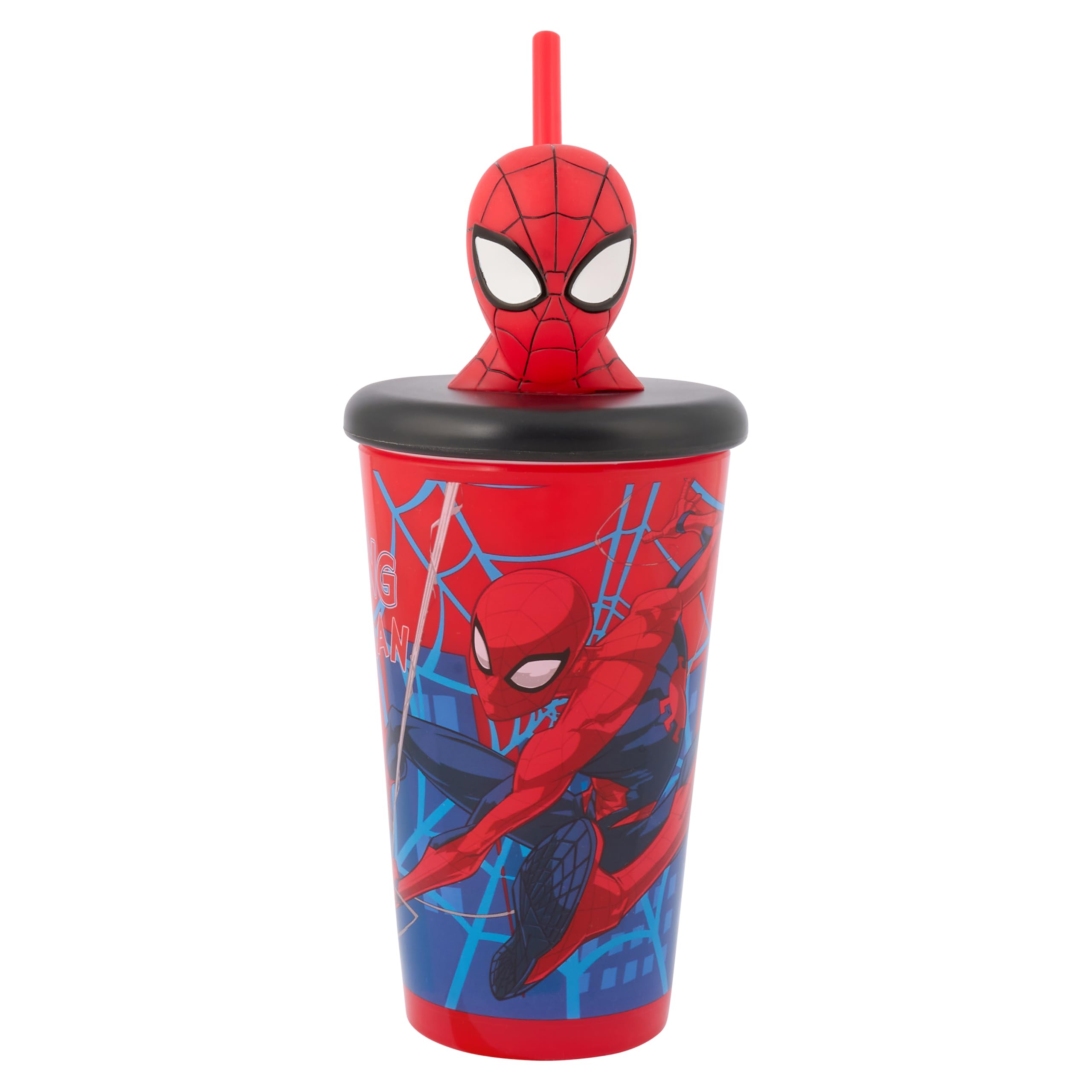 Marvel Spider-Man Web 3D Tumbler - 444ml Capacity | BPA-Free Kids Drinkware with Straw