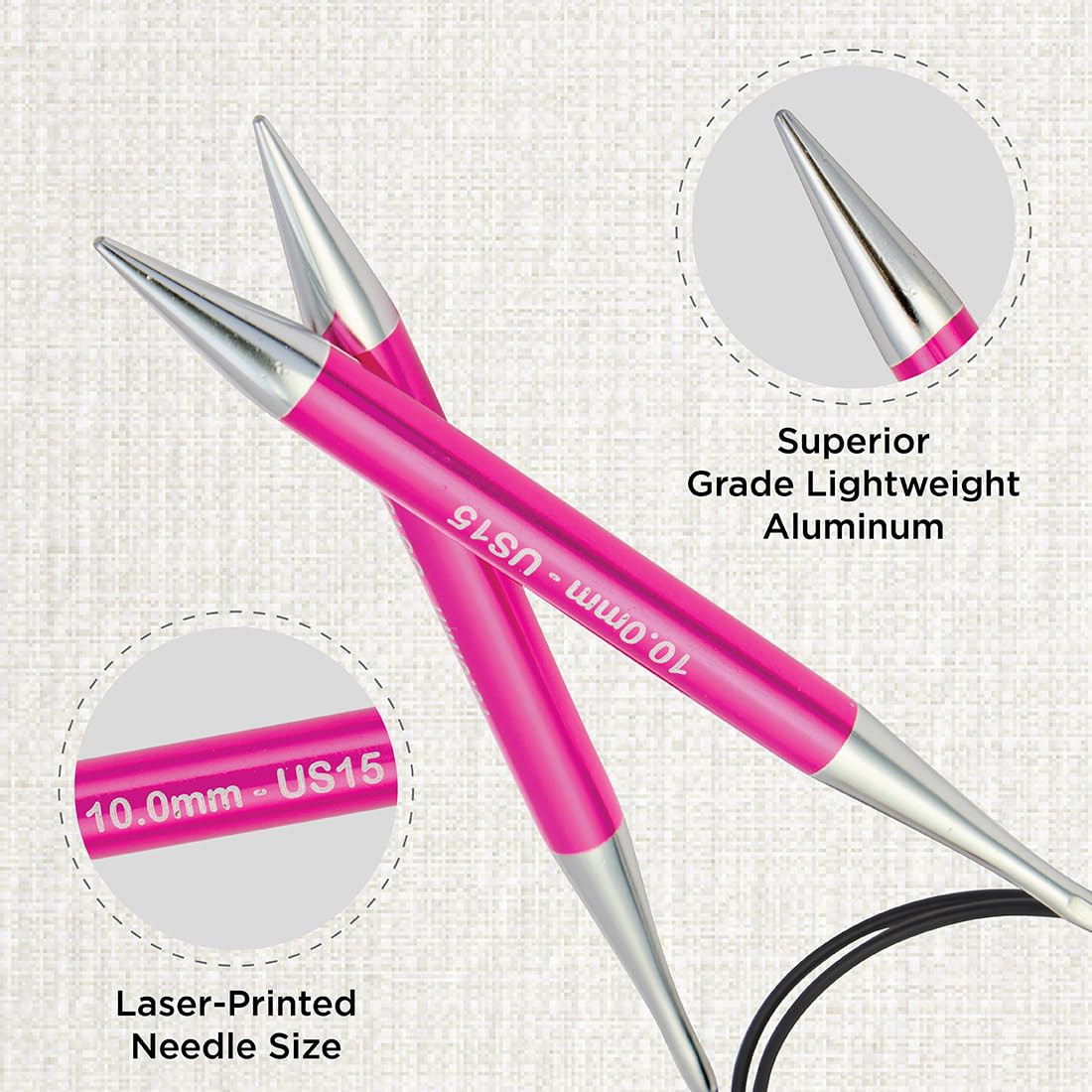 KnitPro Zing KP47138 Circular Knitting Needles - 80cm Length, 10.00mm, Lightweight Aluminium 2
