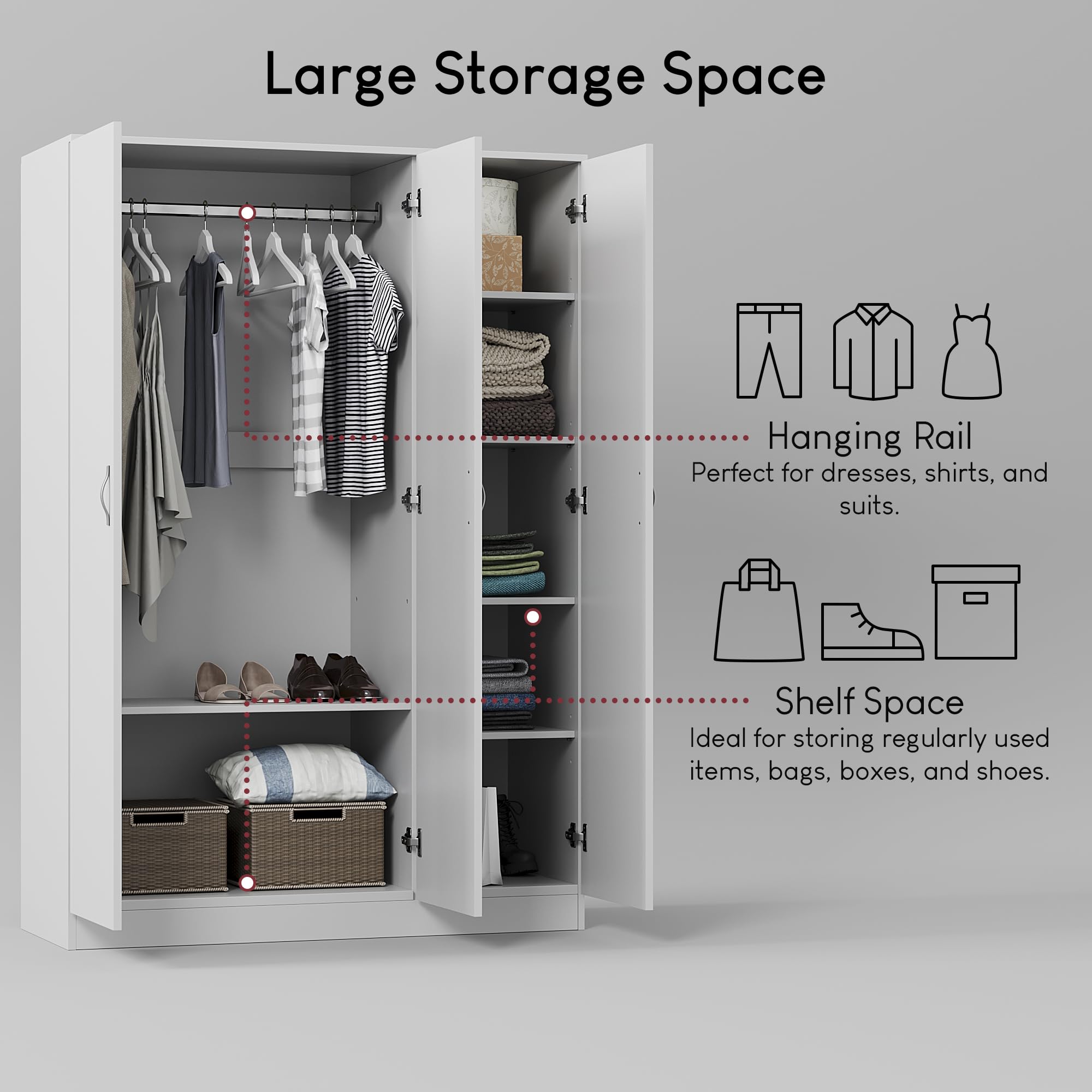 Vida Designs Riano 3 Door Wardrobe - Engineered Wood | H: 170cm | W: 115.4cm | Freestanding 4