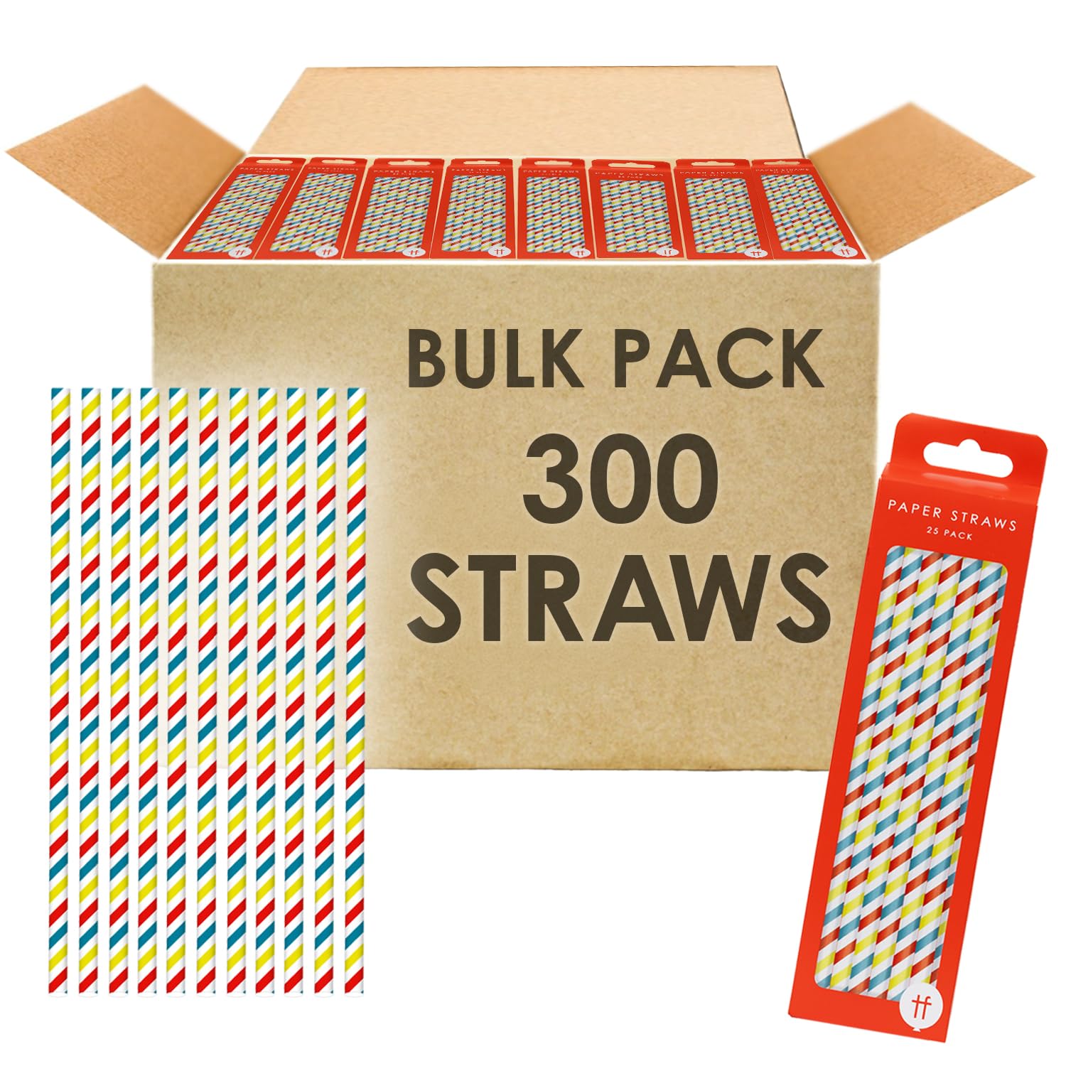 Talking Tables Paper Straws - 300 Pack Bulk Stripy Design | 19.5 cm Eco-Friendly Disposable Drinkware