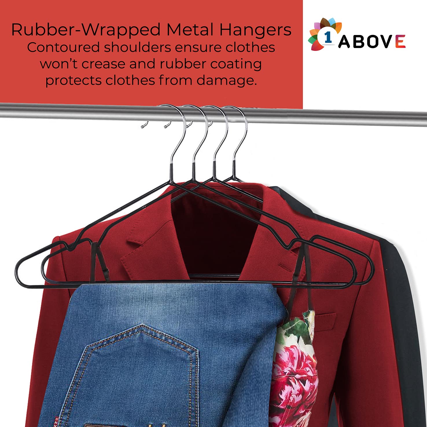 1ABOVE 25 Pack Rubber Coated Metal Hangers - Heavy Duty Space Saving Non-Slip | 0.4cm Thin Profile 4