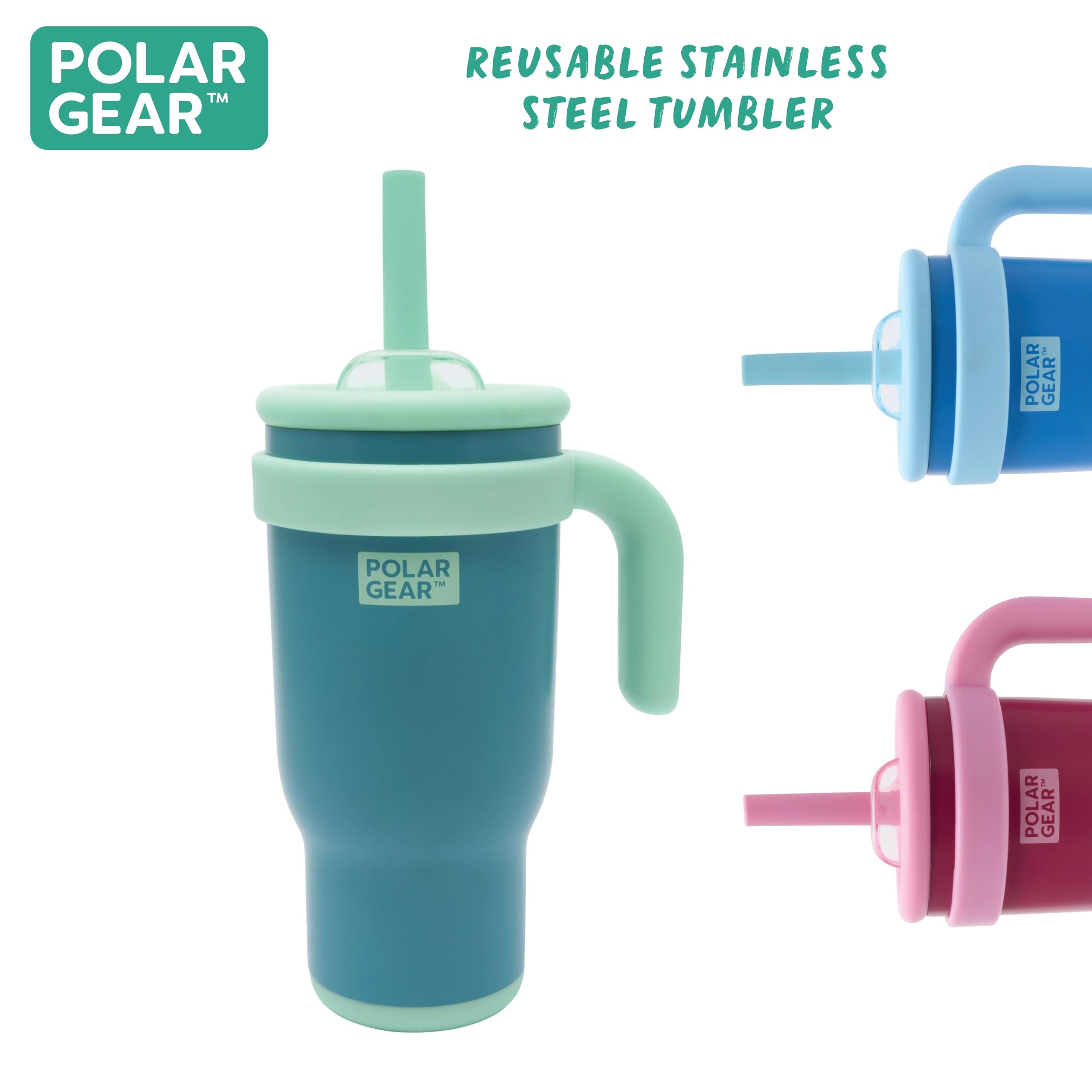 Polar Gear 520ml Kids Stainless Steel Water Bottle Tumbler with Straw | Teal