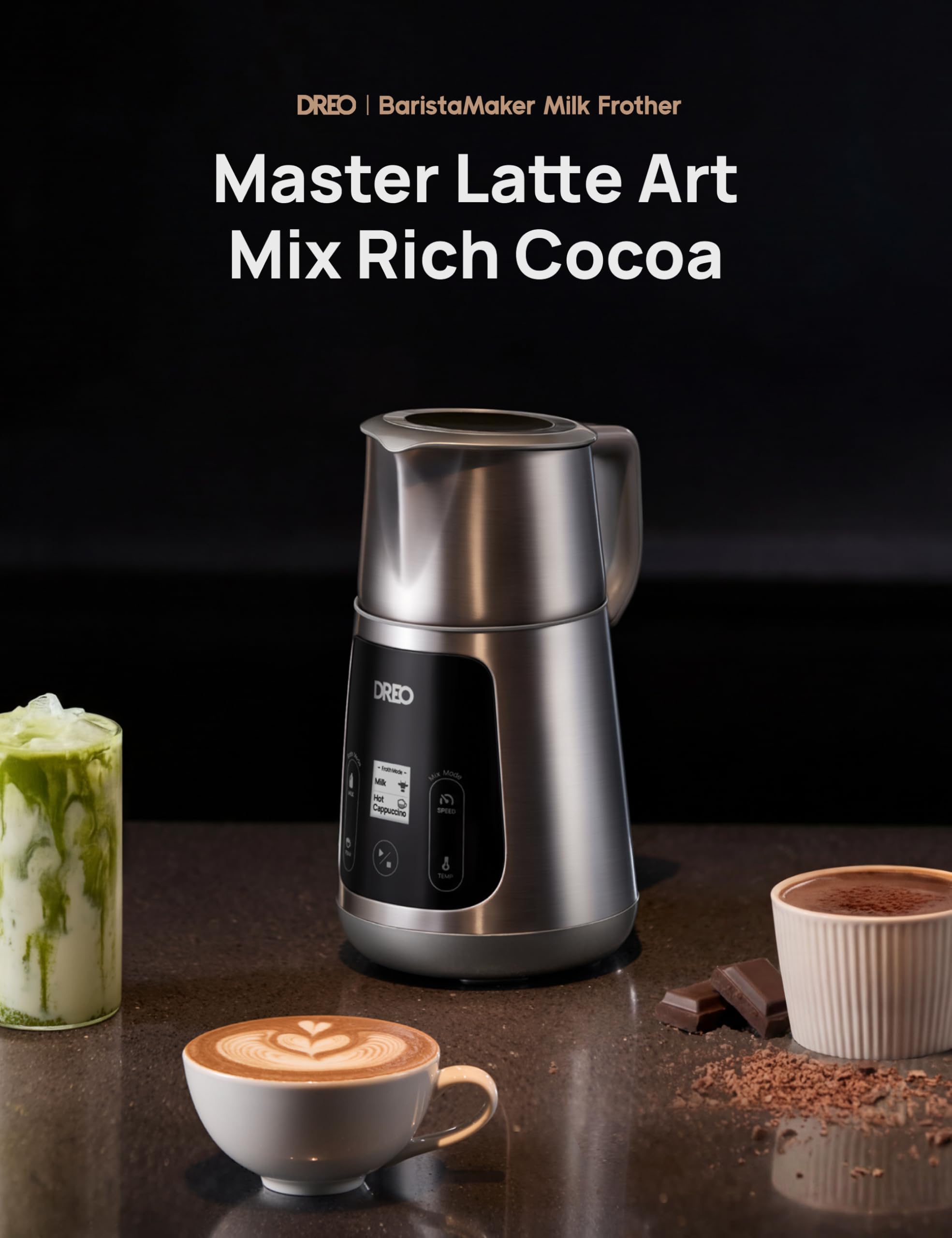 Dreo All-in-1 Automatic Milk Frother and Hot Chocolate Maker | 3 Microfoam Options | Stainless Steel