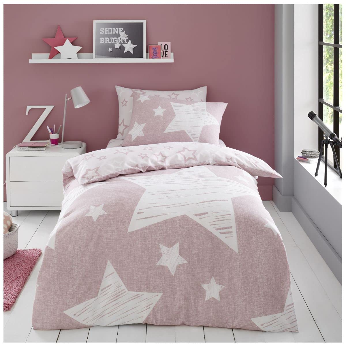 GC GAVENO CAVAILIA Kids Super Star Duvet Cover Set Single | Blush Pink Polycotton 1