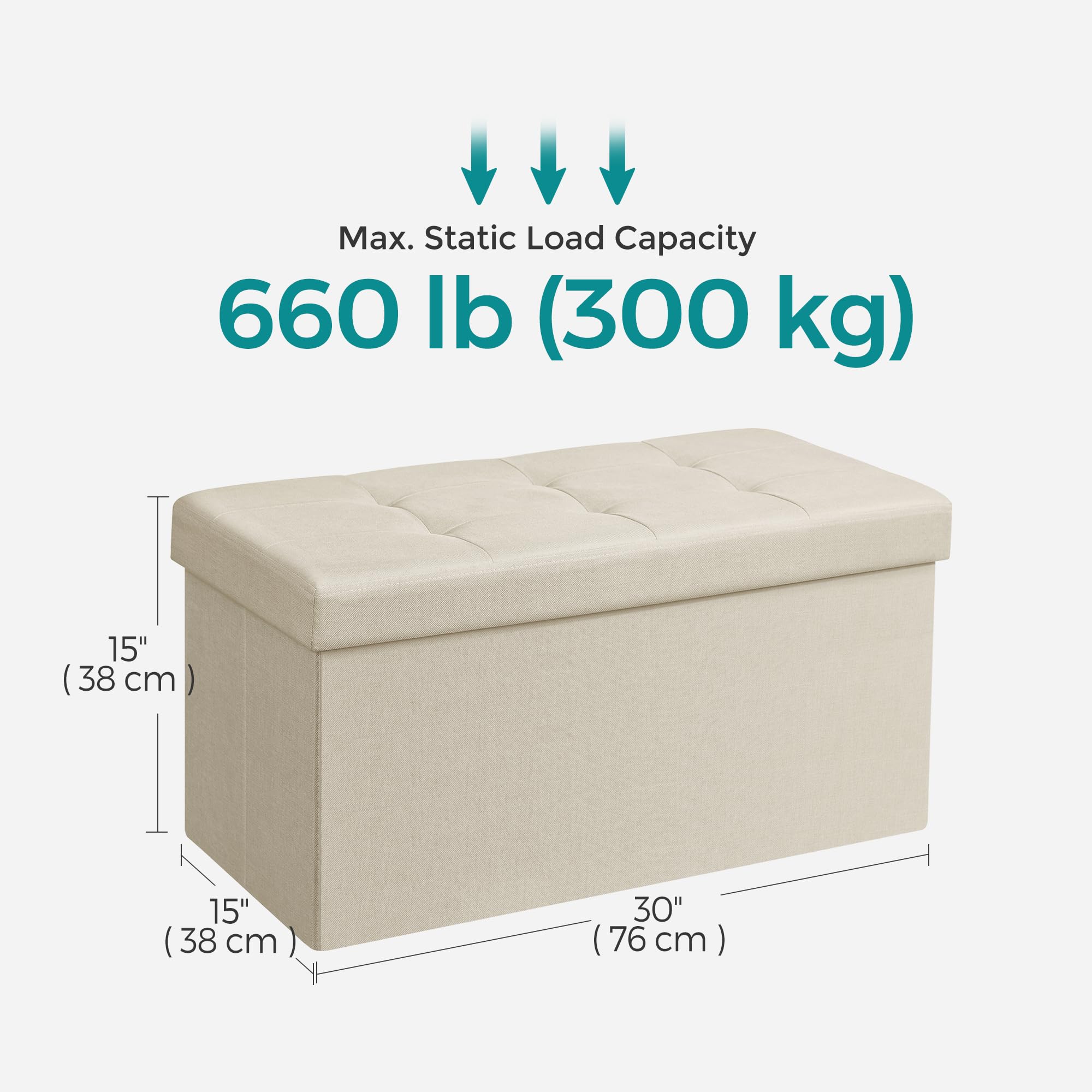SONGMICS MAZIE Storage Ottoman Bench - 76 cm Wide | 300 kg Capacity | Cream White 3
