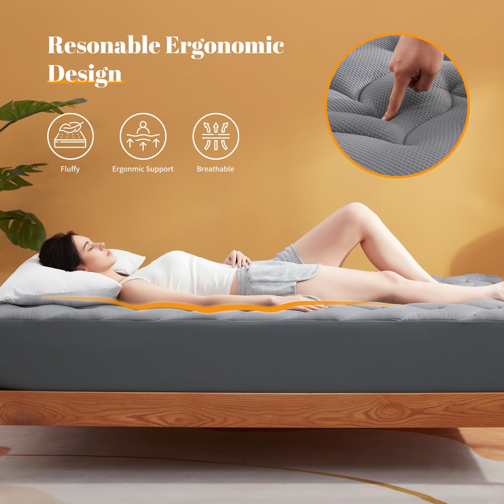 Sonive Single Mattress Pad - 90x190 cm, 30cm Deep Pocket, Grey, Breathable Microfiber 3
