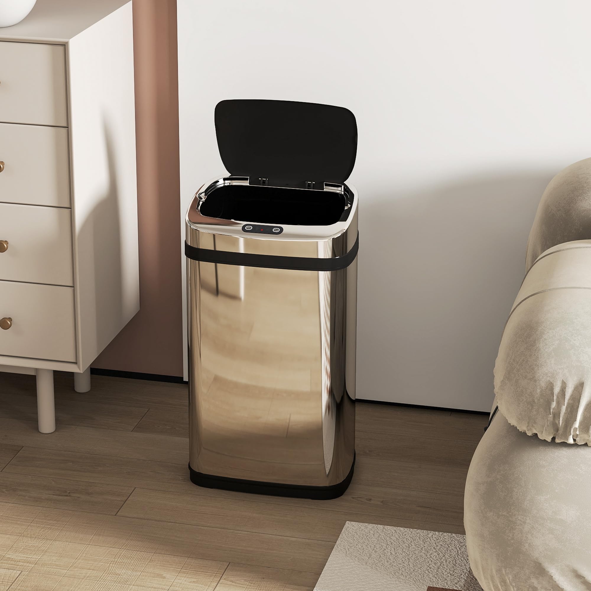 HOMCOM 30L Automatic Sensor Bathroom Bin - Stainless Steel | Motion Activated | Medium Size 9