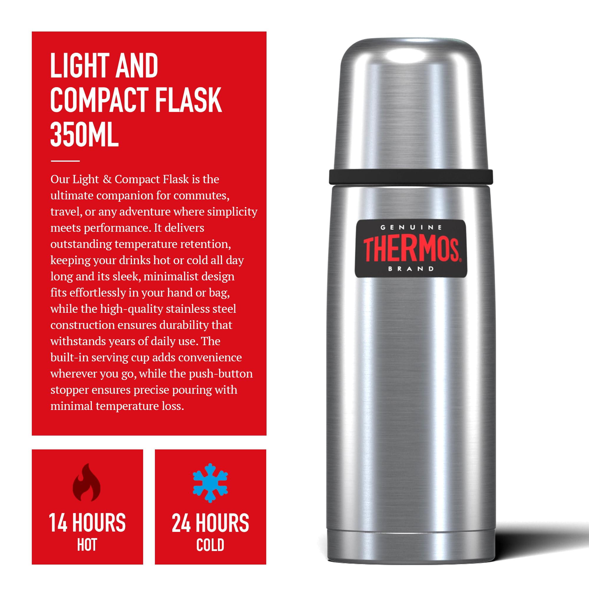 Thermos 0.35L Light & Compact Stainless Steel Vacuum Flask | Keeps Drinks Hot/Cold All Day 3