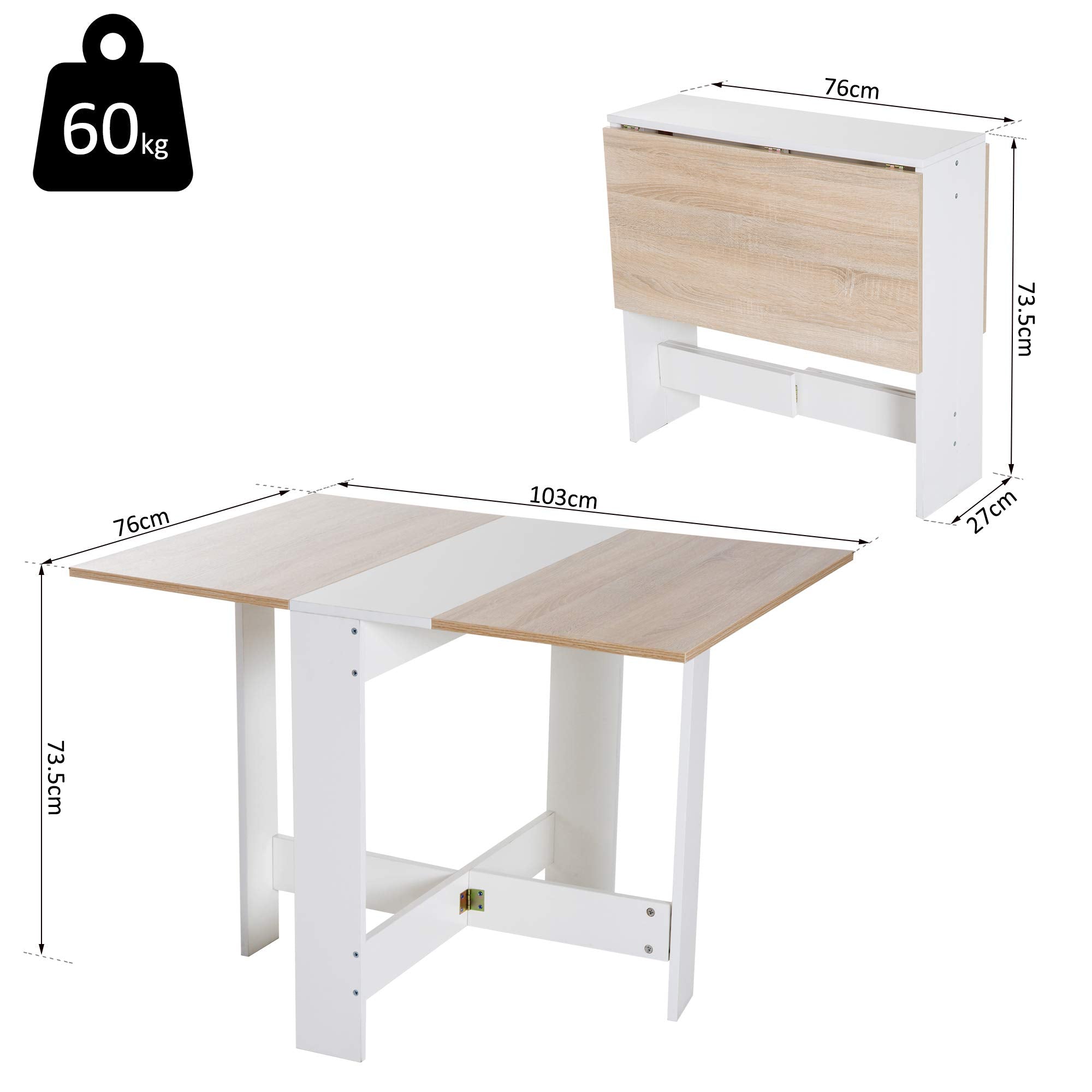 HOMCOM Folding Dining Table - Space-Saving Drop Leaf for 4-6 People | MDF | White 3