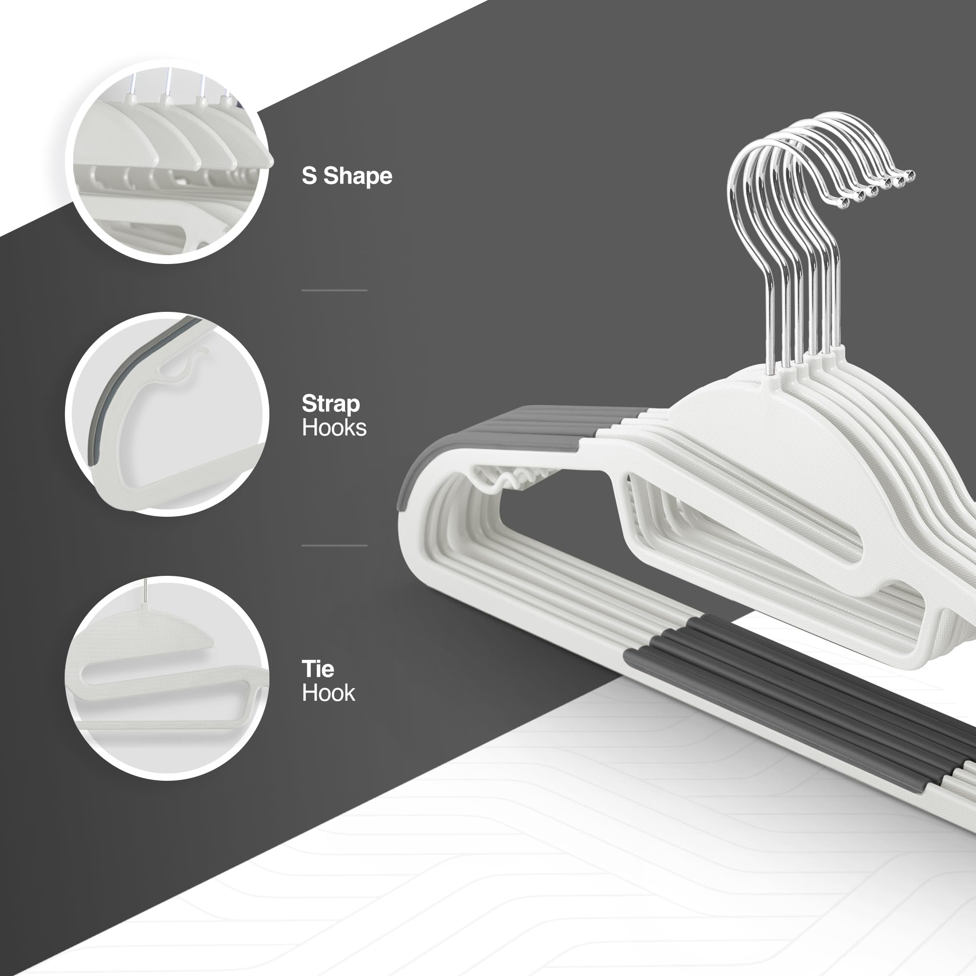 KEPLIN 50-Pack Non-Slip Hangers - Slimline Design, 360° Swivel Hooks, Durable Plastic 4