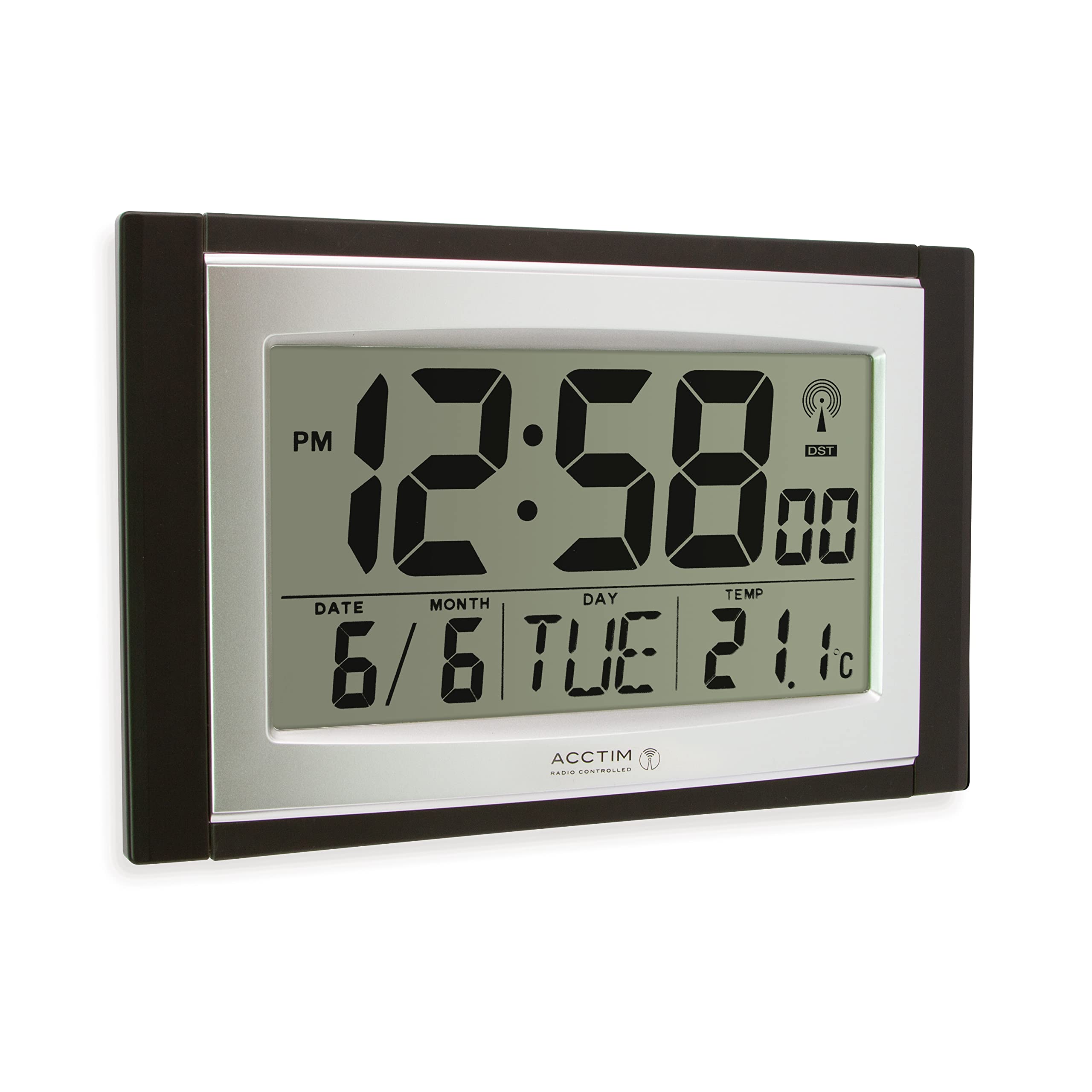 Acctim Stratus 74053 Radio Controlled Wall/Desk Clock | Black | Large LCD Display 7