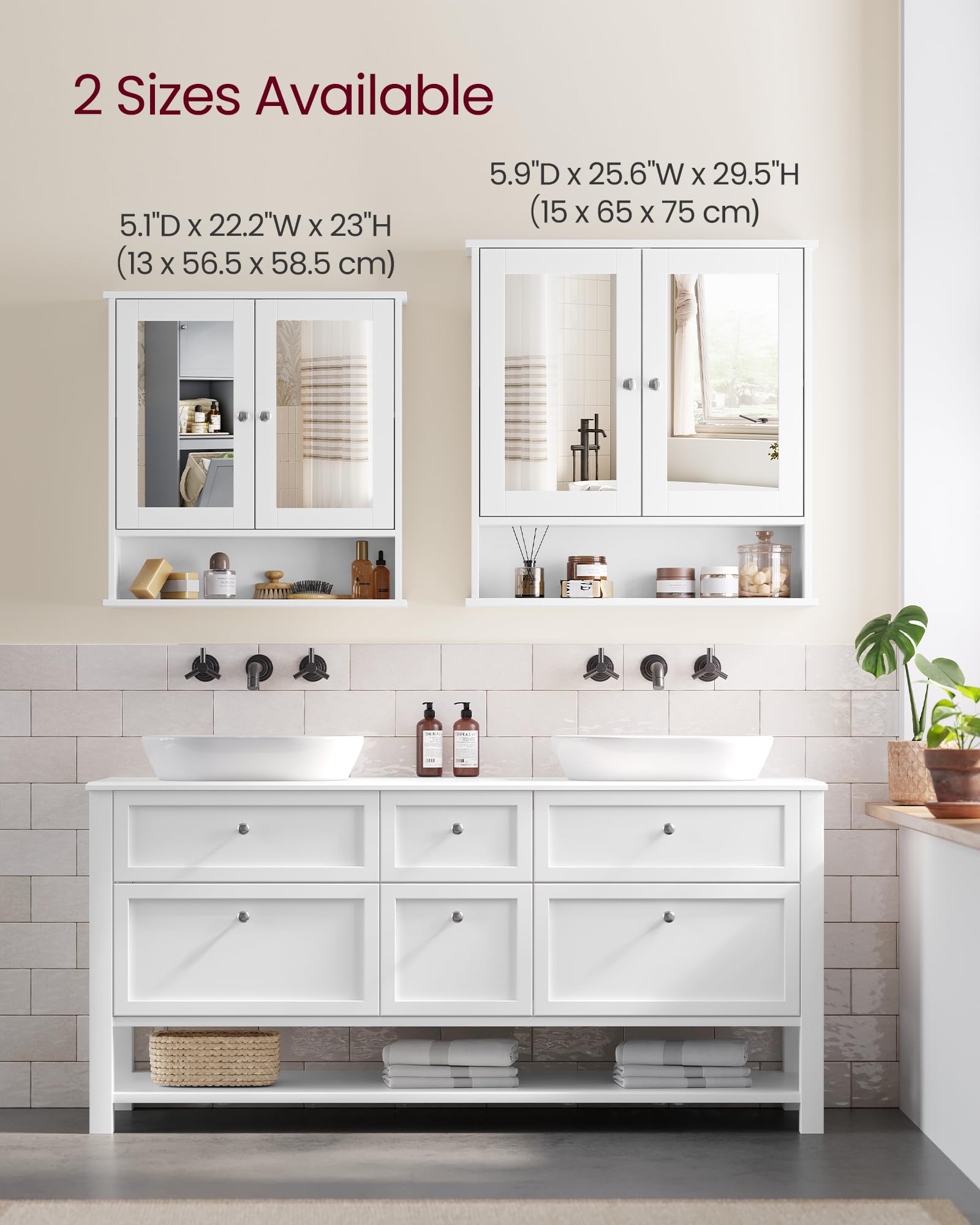 VASAGLE Bathroom Mirror Cabinet with 2 Mirrored Doors and Adjustable Shelf | White | 15 x 65 x 75 cm 6