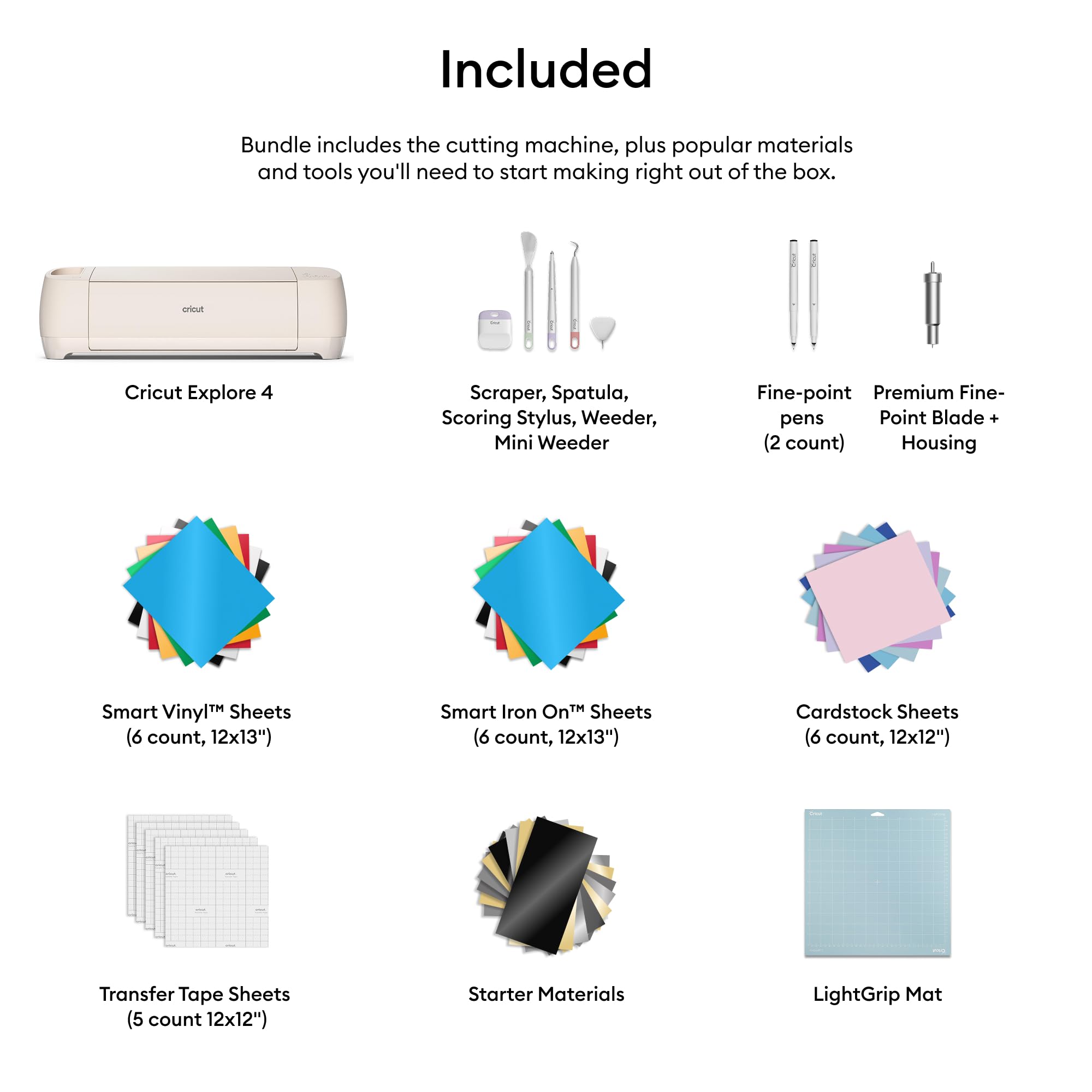 Cricut Explore 4 Essentials Bundle - Cuts 100+ Materials | Print Then Cut | Light Beige