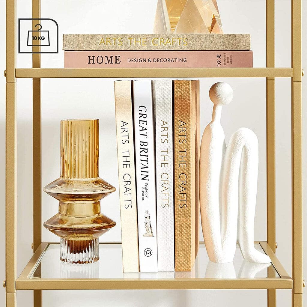 VASAGLE 5-Tier Glass Shelf Bookcase - Tempered Glass, Metallic Gold Frame | 40W x 124.5H cm 8