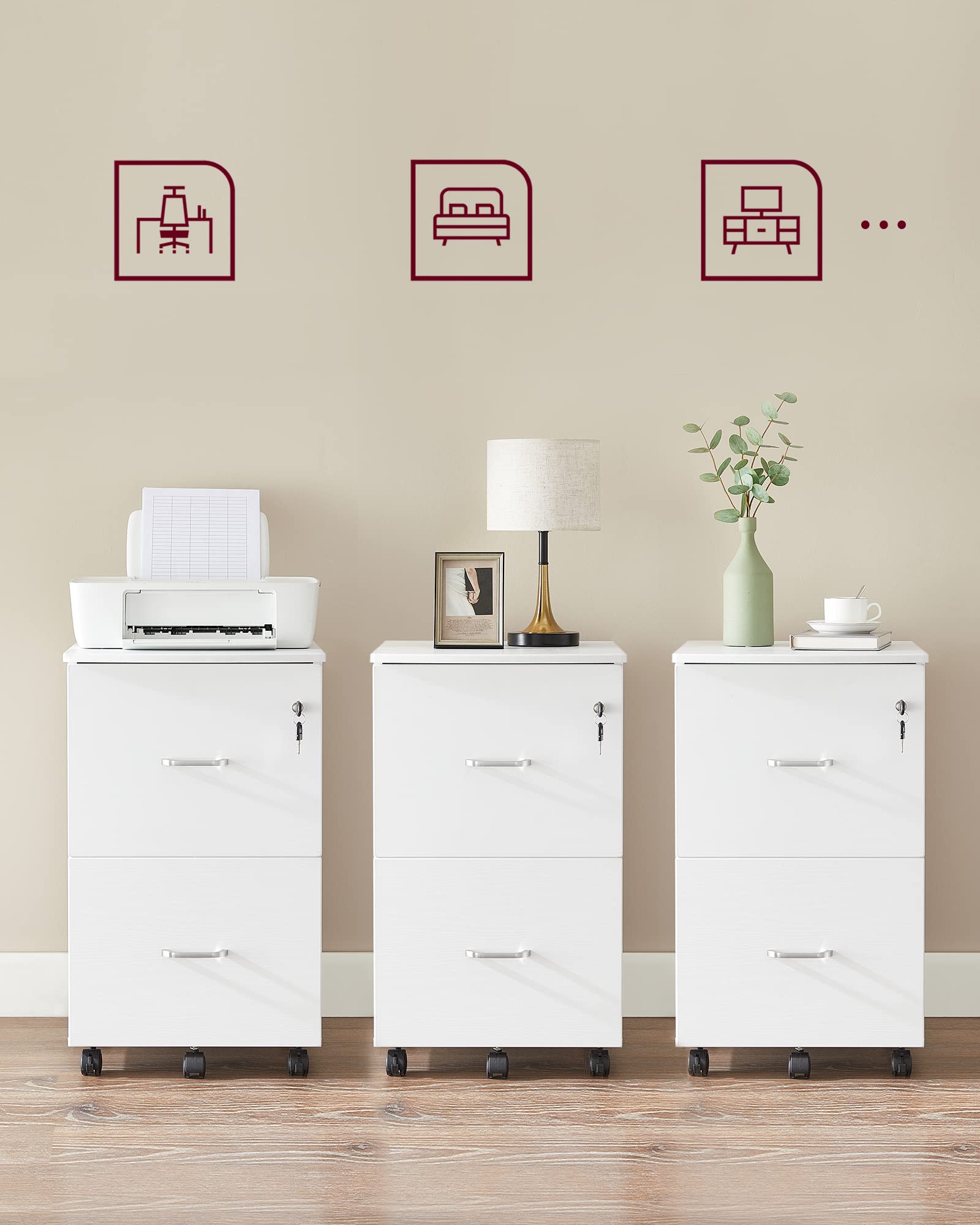 VASAGLE Mobile File Cabinet - 2 Lockable Drawers | White Finish | Fits Under Desk | 43 x 44.5 x 72 cm 9