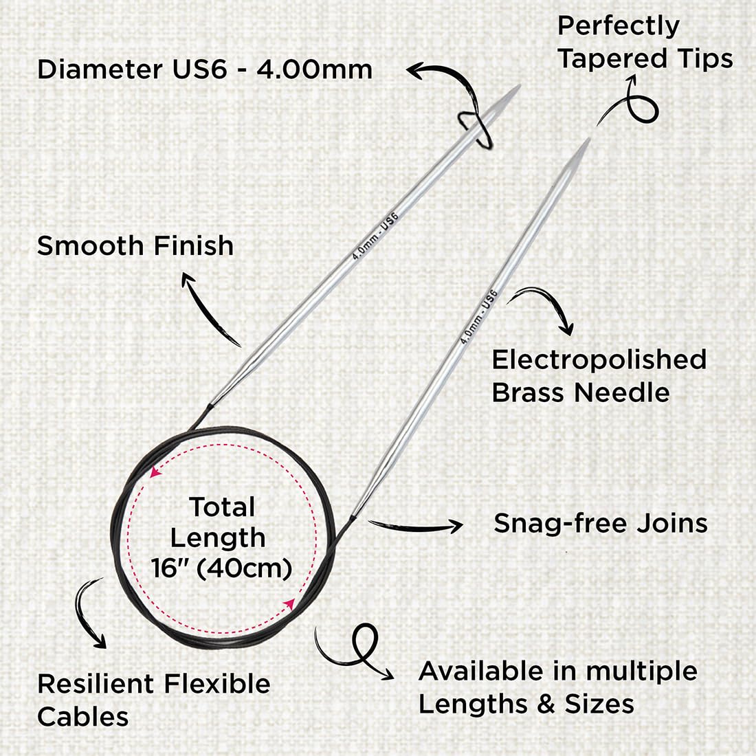 KnitPro Nova Fixed Circular Knitting Needles - 4.0 mm Diameter, 40 cm Length, Silver Brass 3