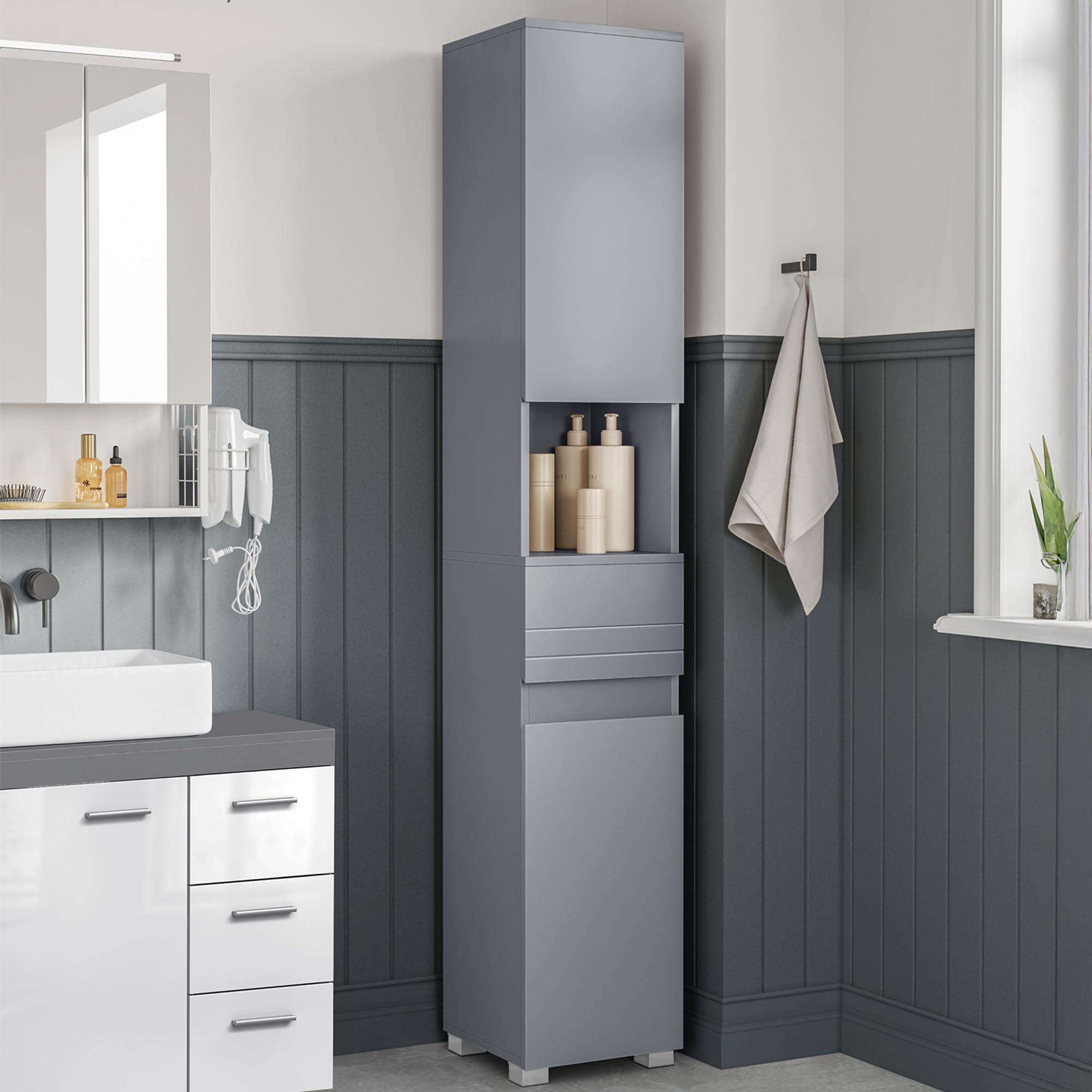 VASAGLE Tall Bathroom Cabinet - Slim Storage | Mystic Grey | 30x30x170 cm 1
