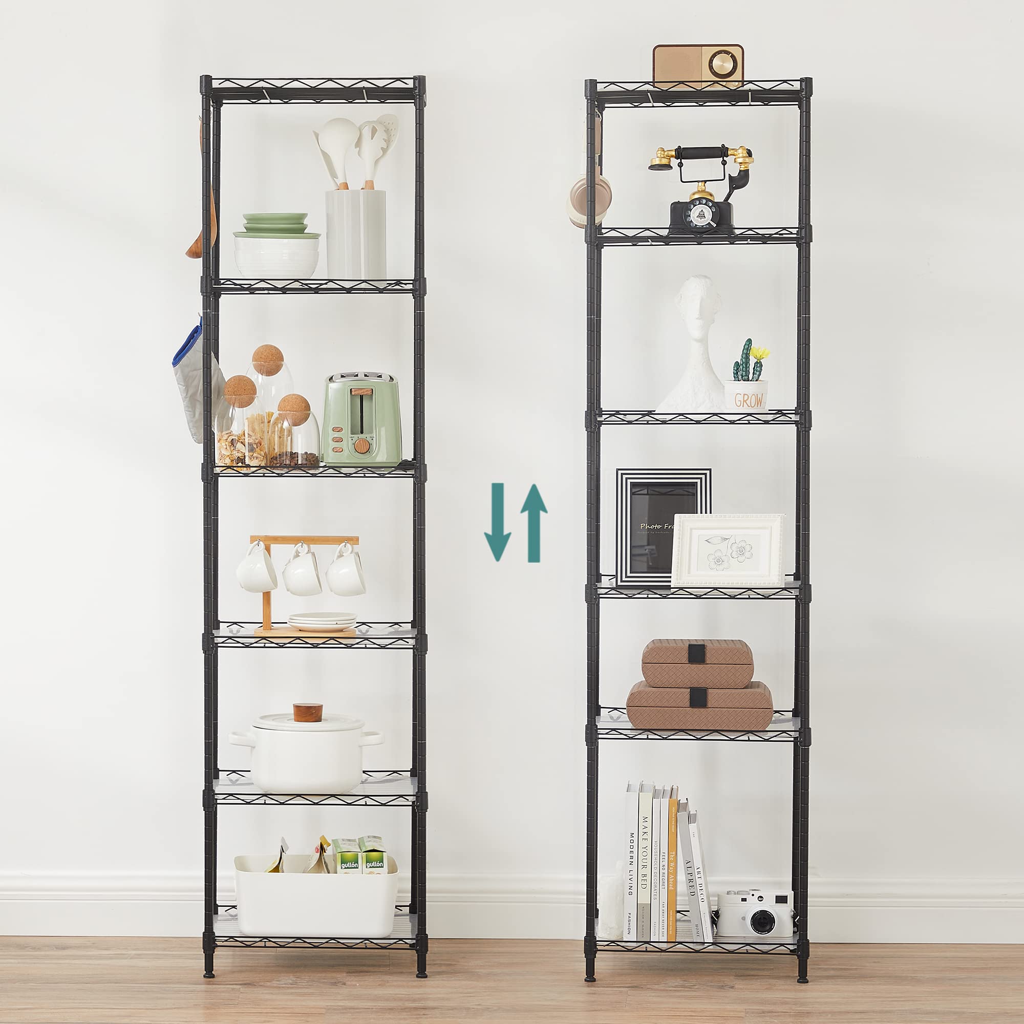 SONGMICS 6-Tier Metal Standing Shelf Unit - Adjustable Height | 20kg/Shelf Capacity | Black 7