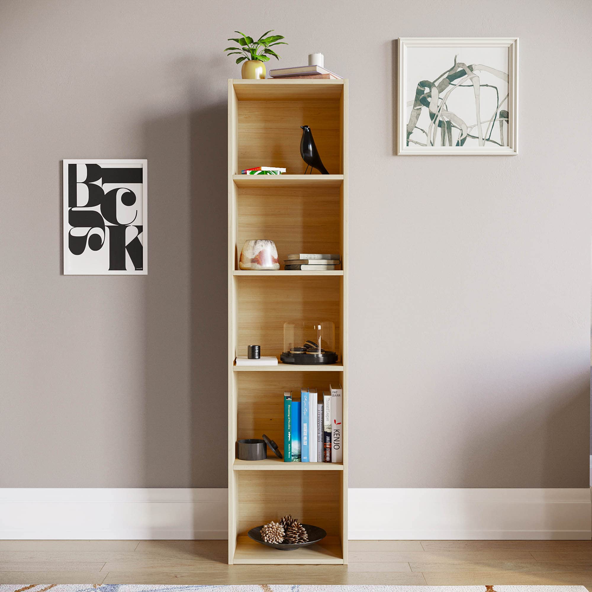 Vida Designs Oxford 5 Tier Cube Bookcase - Oak Wood Shelving | Sturdy Construction | H 132 x W 32 x D 24 cm 2