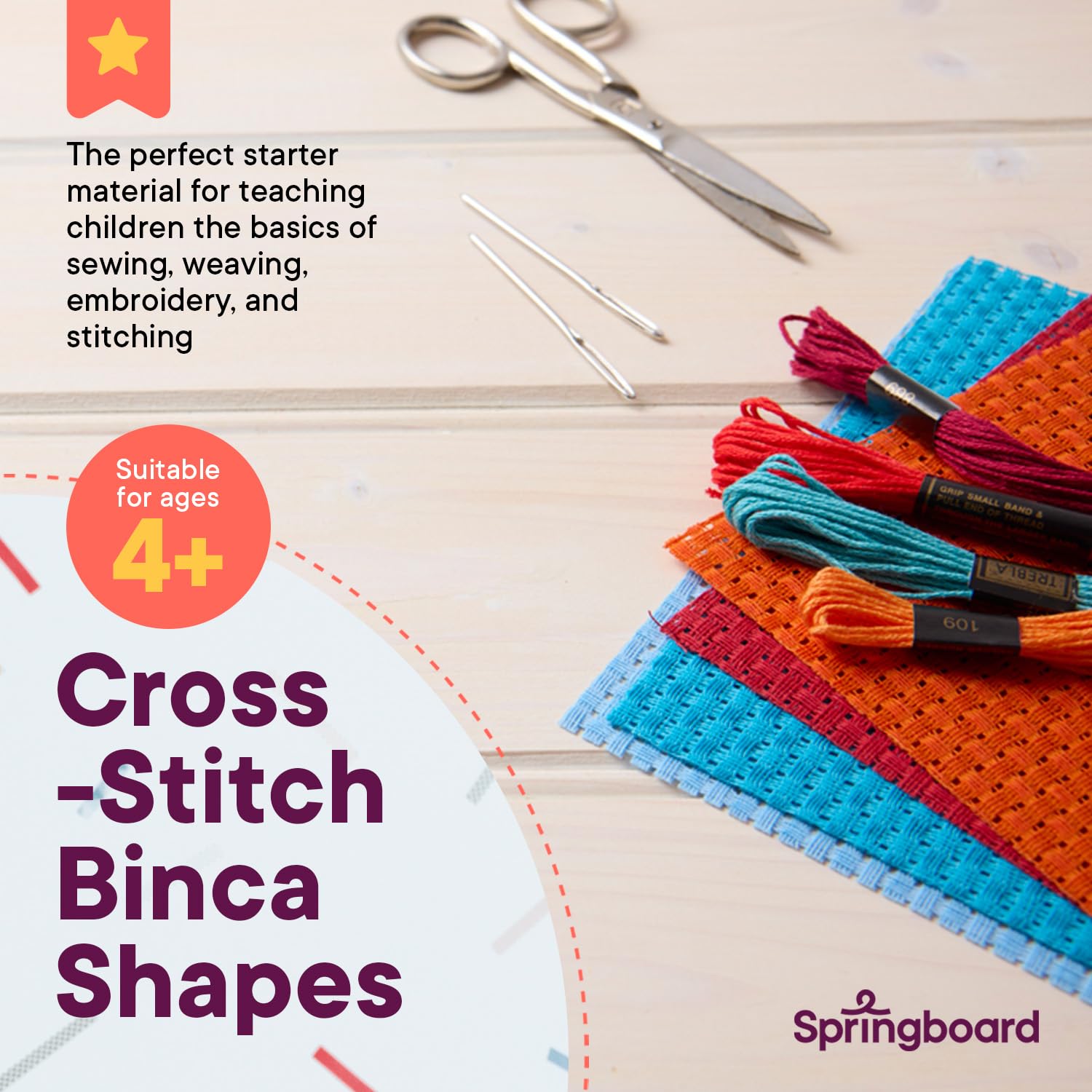 Springboard Supplies Cross Stitch Fabric Squares - 50 Pack Binca Mesh Sheets | 100% Cotton | 15 cm x 15 cm 3