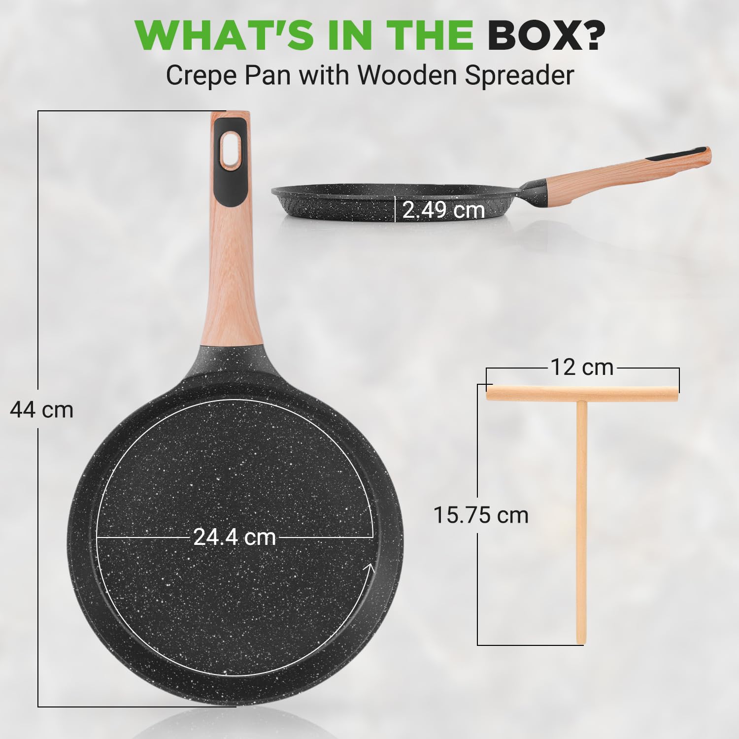 Nutrichef Non-Stick Crepe Pan 24cm Marble Coated with Wooden Spreader | Induction Base | PFOA/PFOS Free 7