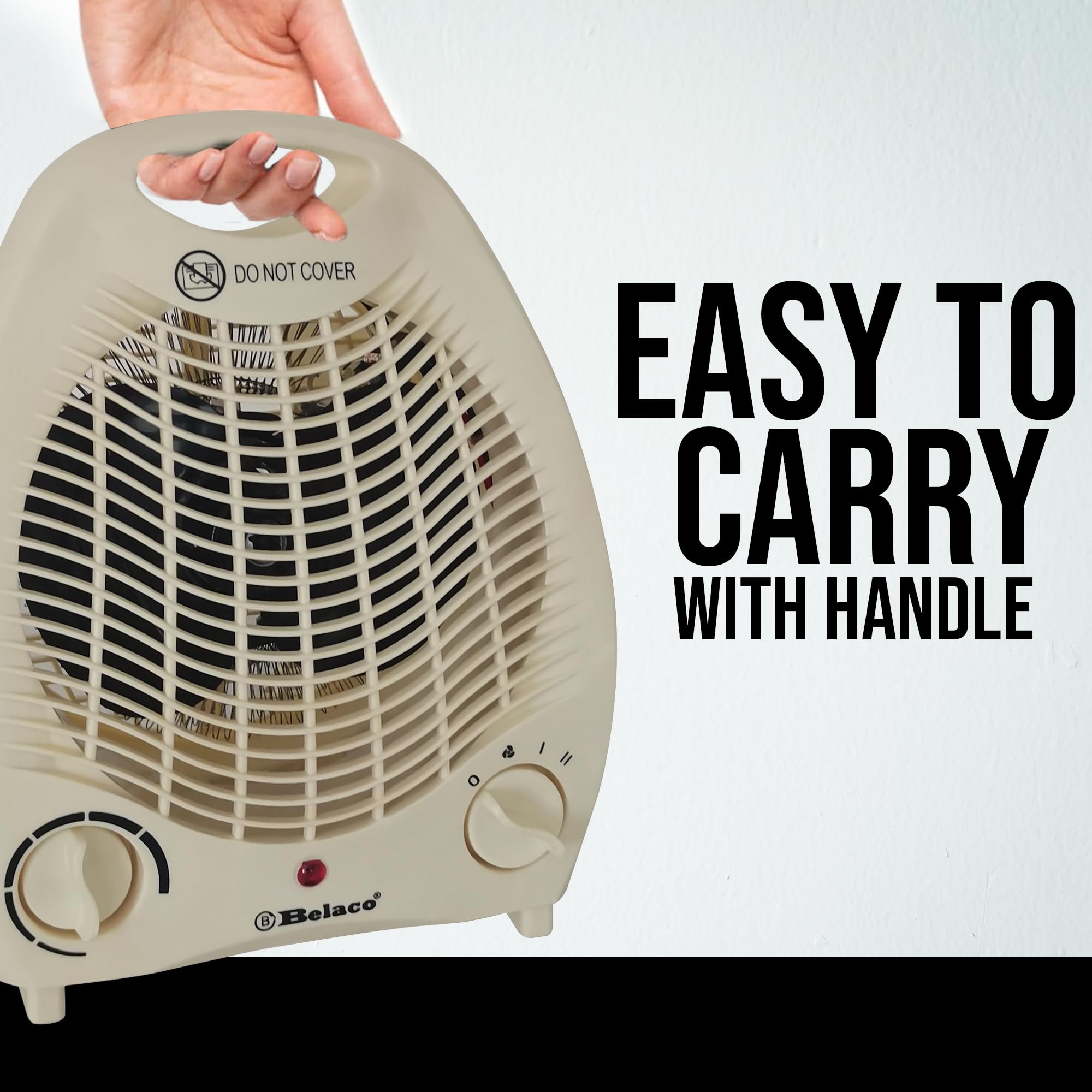 Belaco Portable Electric Fan Heater - 2 Heat Settings (1000W/2000W) | Overheat Protection | Cream 7