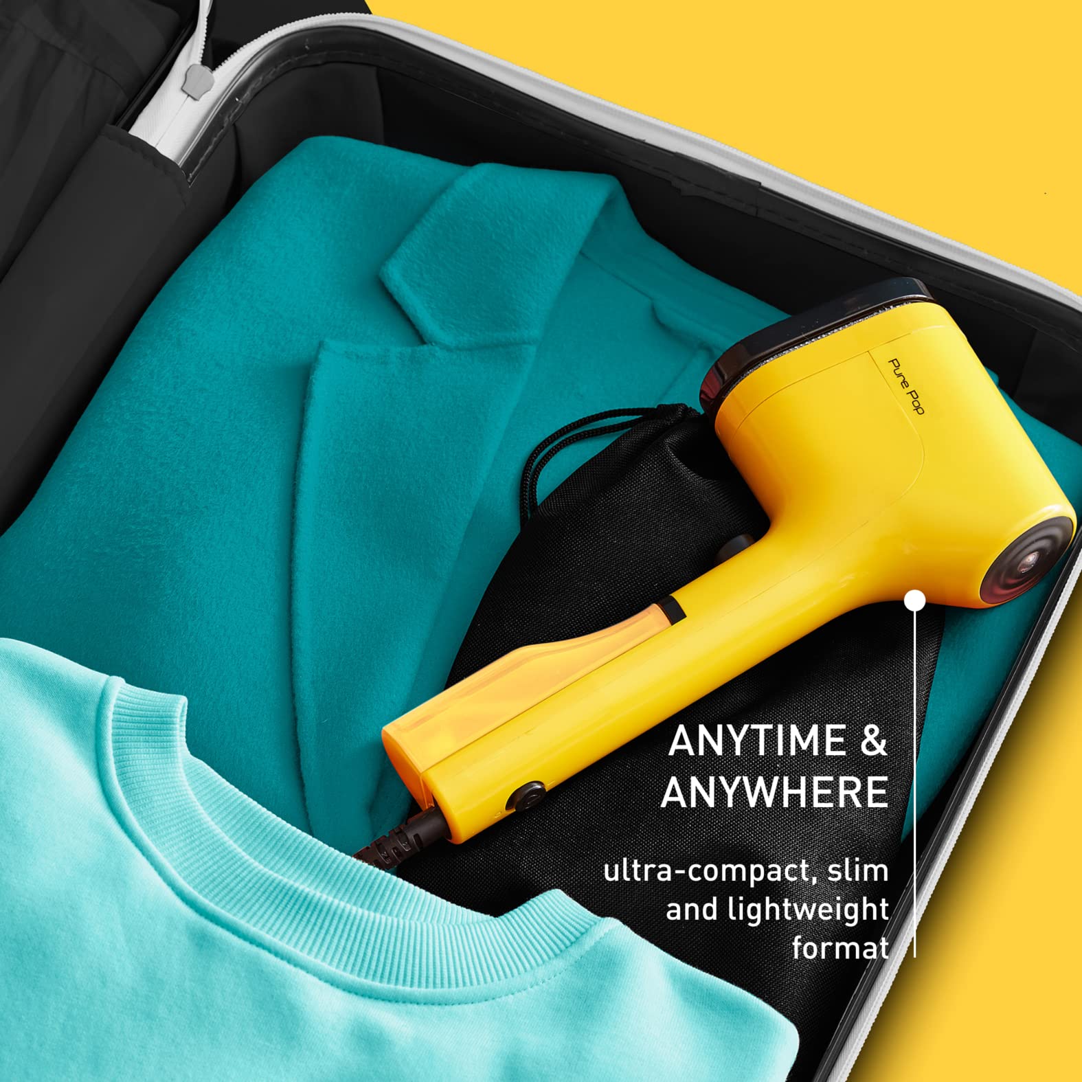 Tefal Pure Pop Slim Handheld Clothes Steamer - 15s Heat-Up | 20g/min Steam | 70ml Tank | Yellow | DT2026 6