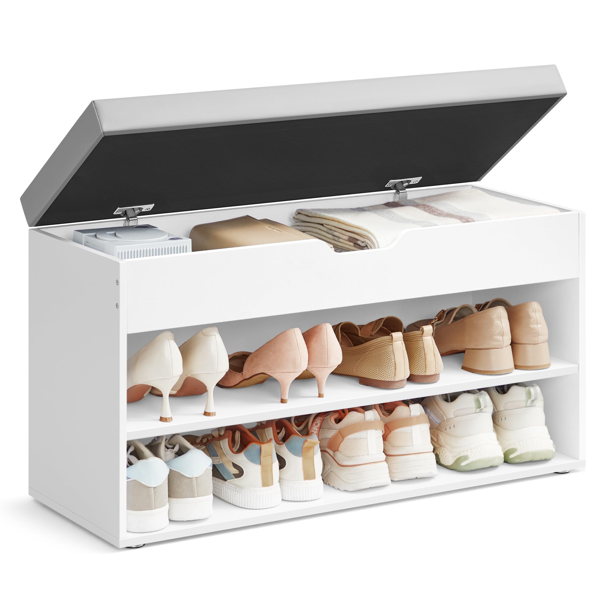 VASAGLE Shoe Storage Bench with Padded Cushion | 80 x 30 x 44 cm | Cloud White + Dove Grey