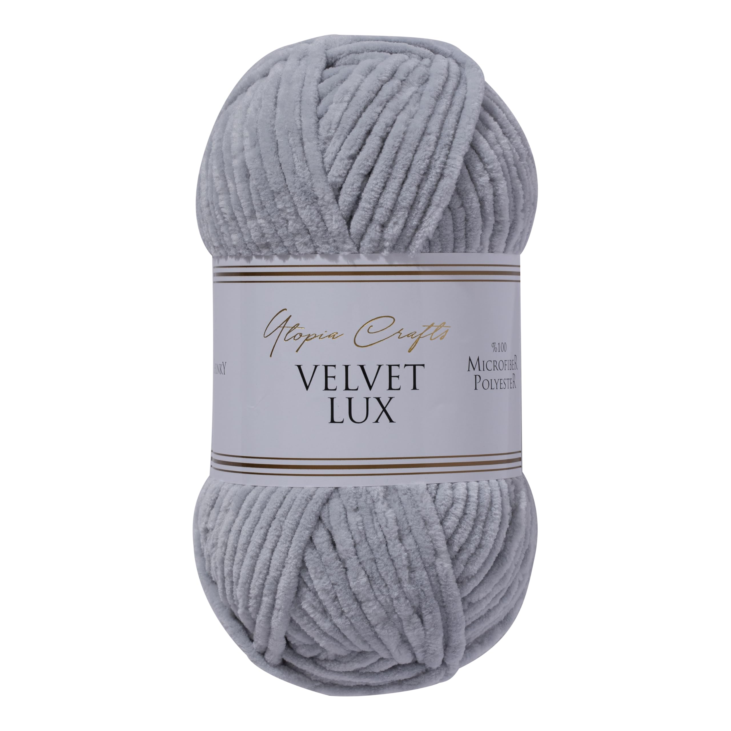 Utopia Crafts Velvet Lux Chenille Chunky Yarn - Super Soft Polyester for Knitting & Crochet | 100g Grey 1