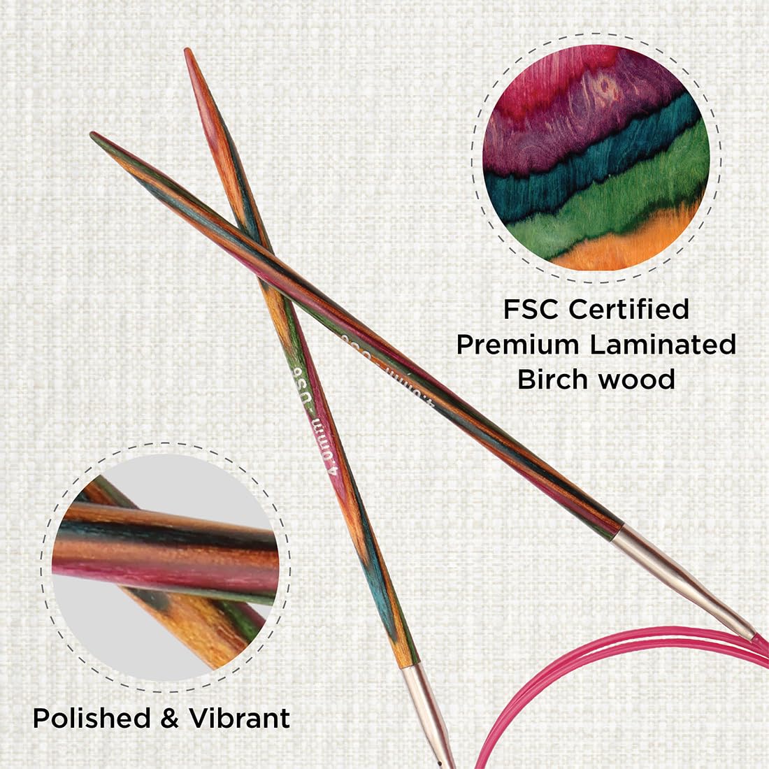 KnitPro Symfonie Fixed Circular Knitting Needles - 4.00mm | 80cm Length | Birch Wood 2