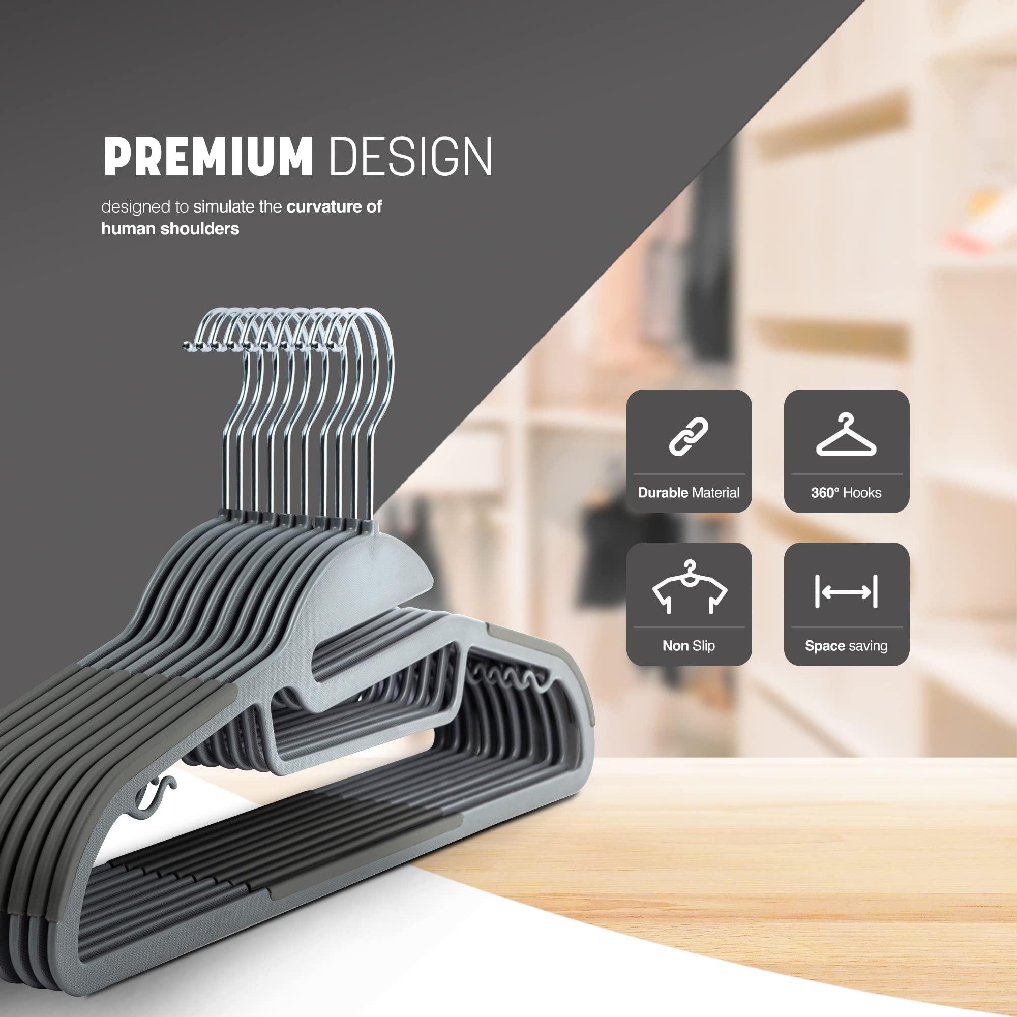KEPLIN 20-Pack Non-Slip Velvet Hangers - Slimline Space Saving with 360° Swivel Hooks 3