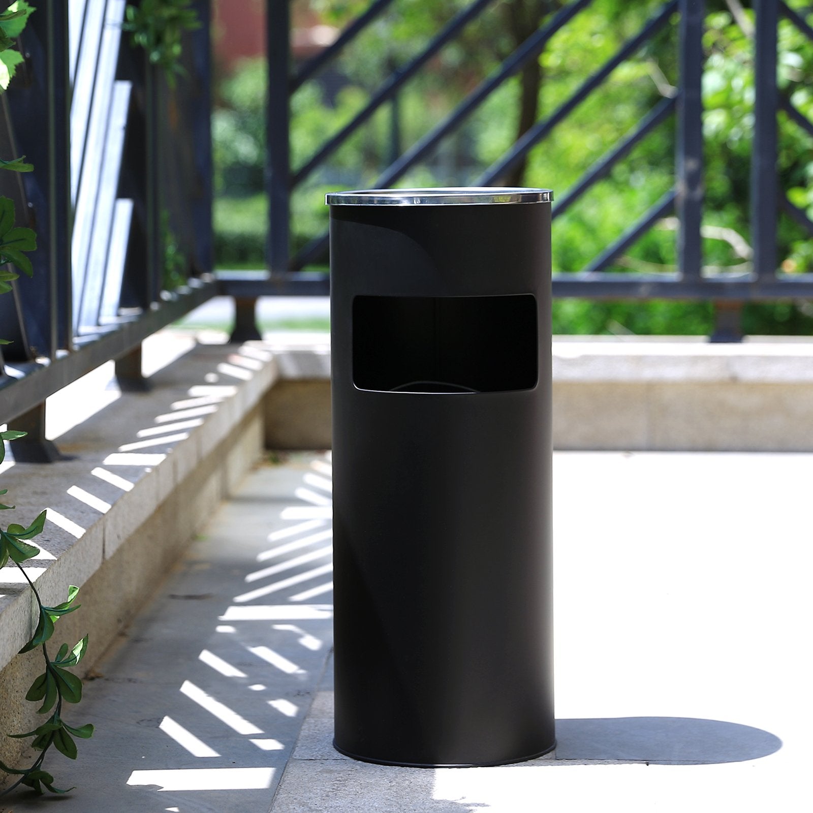 SONGMICS Outdoor Stainless Steel Waste Separation System with Ashtray | Black | 30L Capacity 7