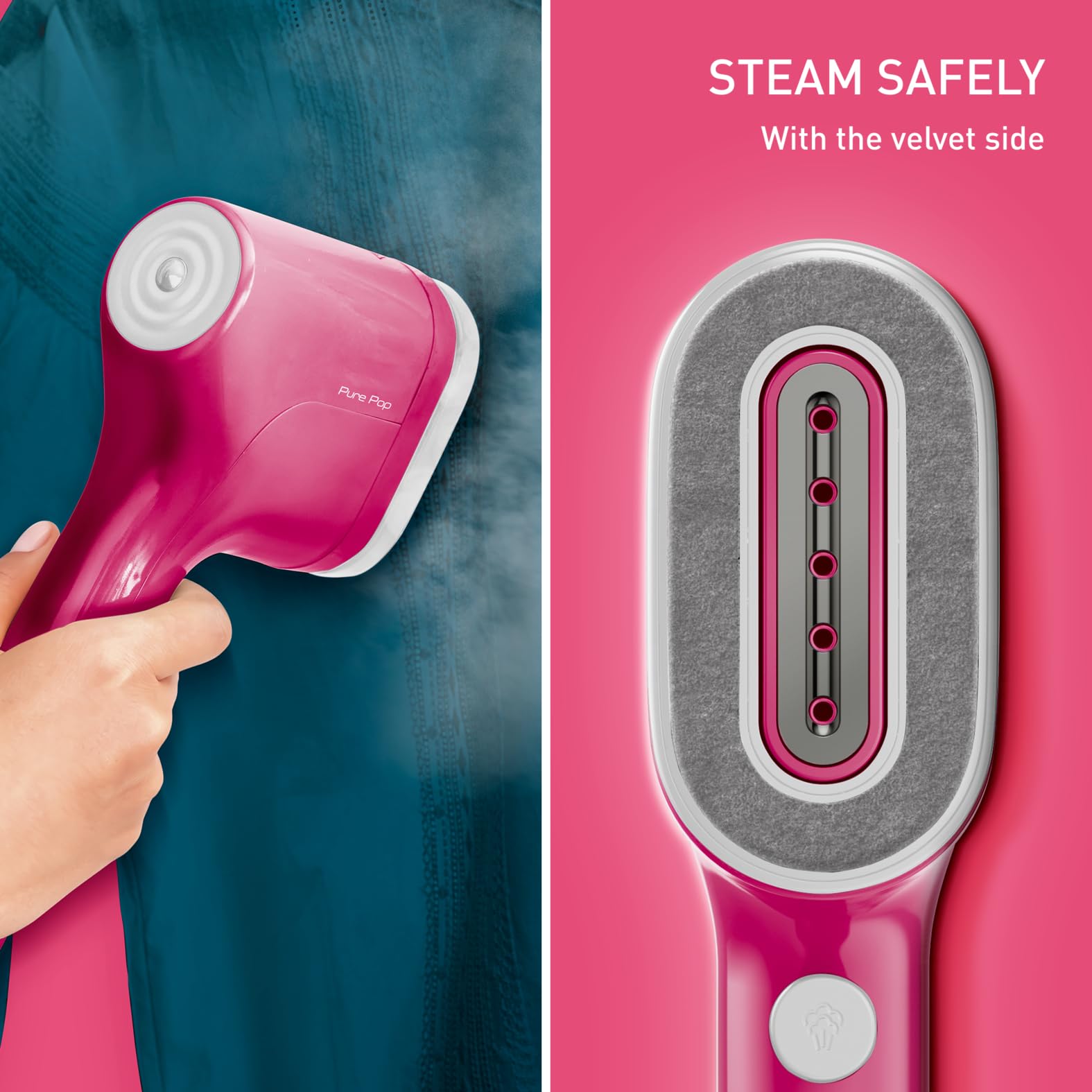 Tefal Pure Pop Slim Handheld Clothes Steamer - 15s Heat Up | 20g/min Steam | 70ml Tank | Pink DT2023 6