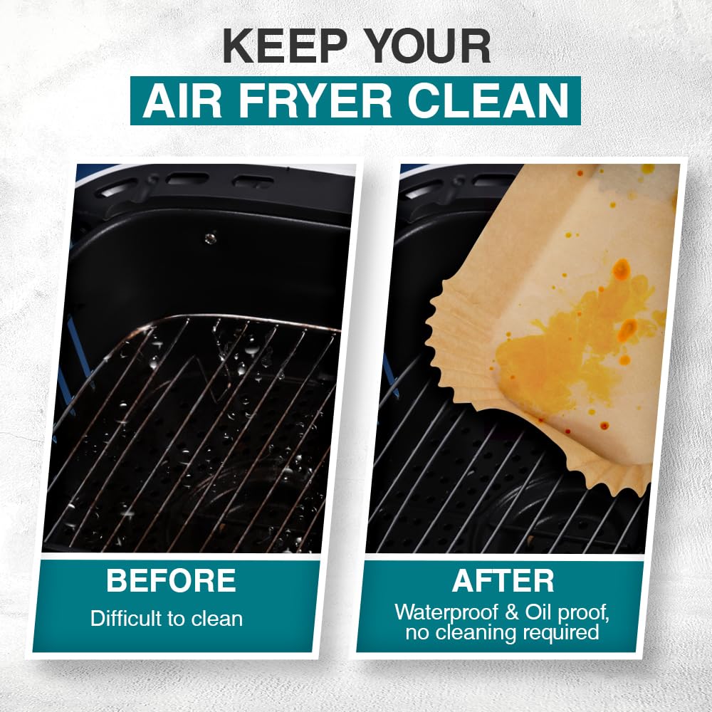 ANSIO Air Fryer Paper Liners - 100 PCS Rectangle Disposable Liners, 22cm x 14cm x 4.5cm Inner Fit 3