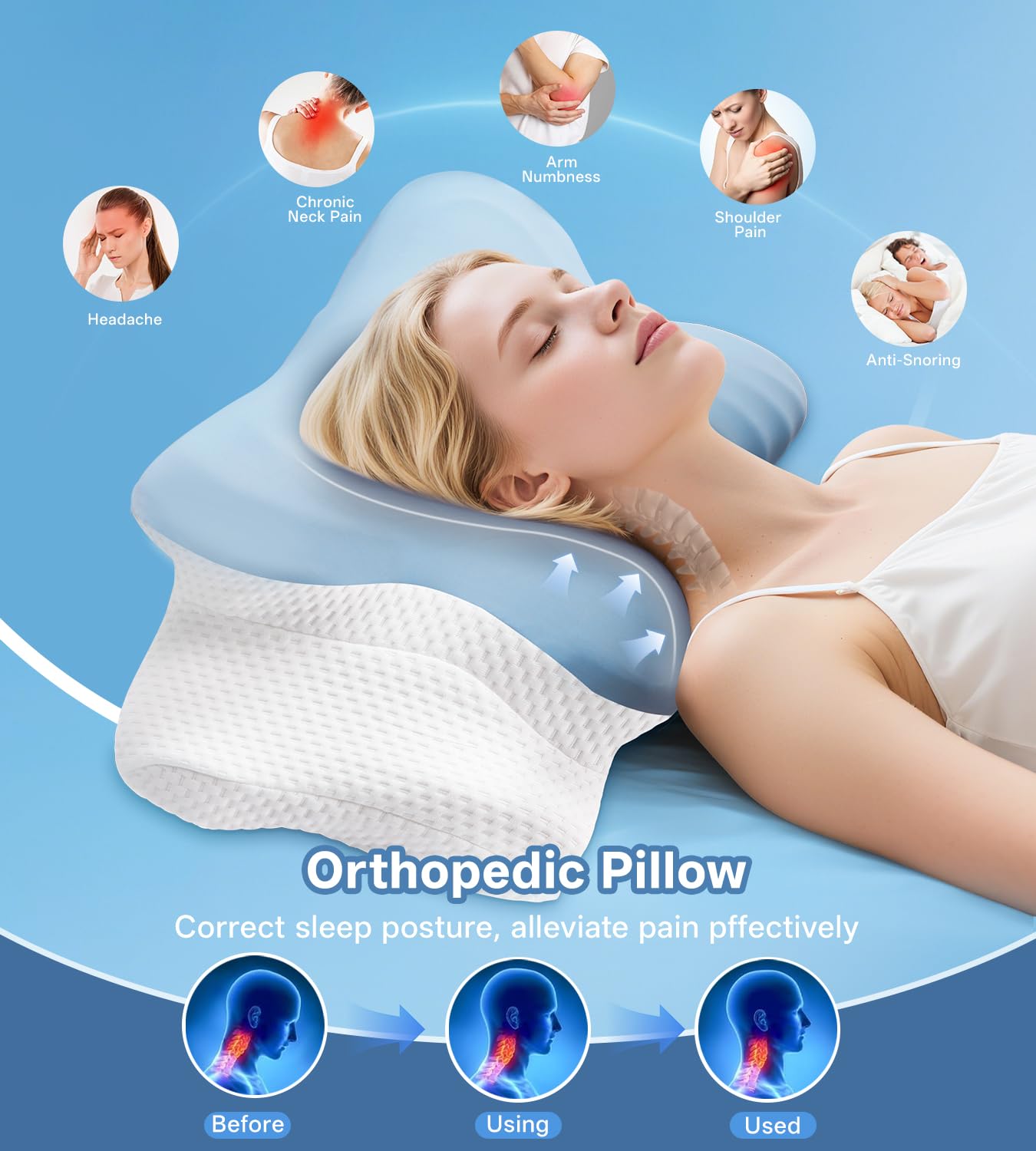 MISSCOZY Ergonomic Cervical Pillow for Neck Pain - Dual Height Memory Foam | Blue 6