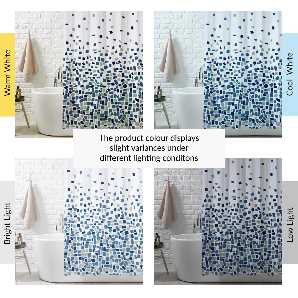 ANSIO Shower Curtain - Mosaic Blue, 180 x 180 cm (71 x 71 Inch) | Mould Resistant, Water Repellent Polyester 2