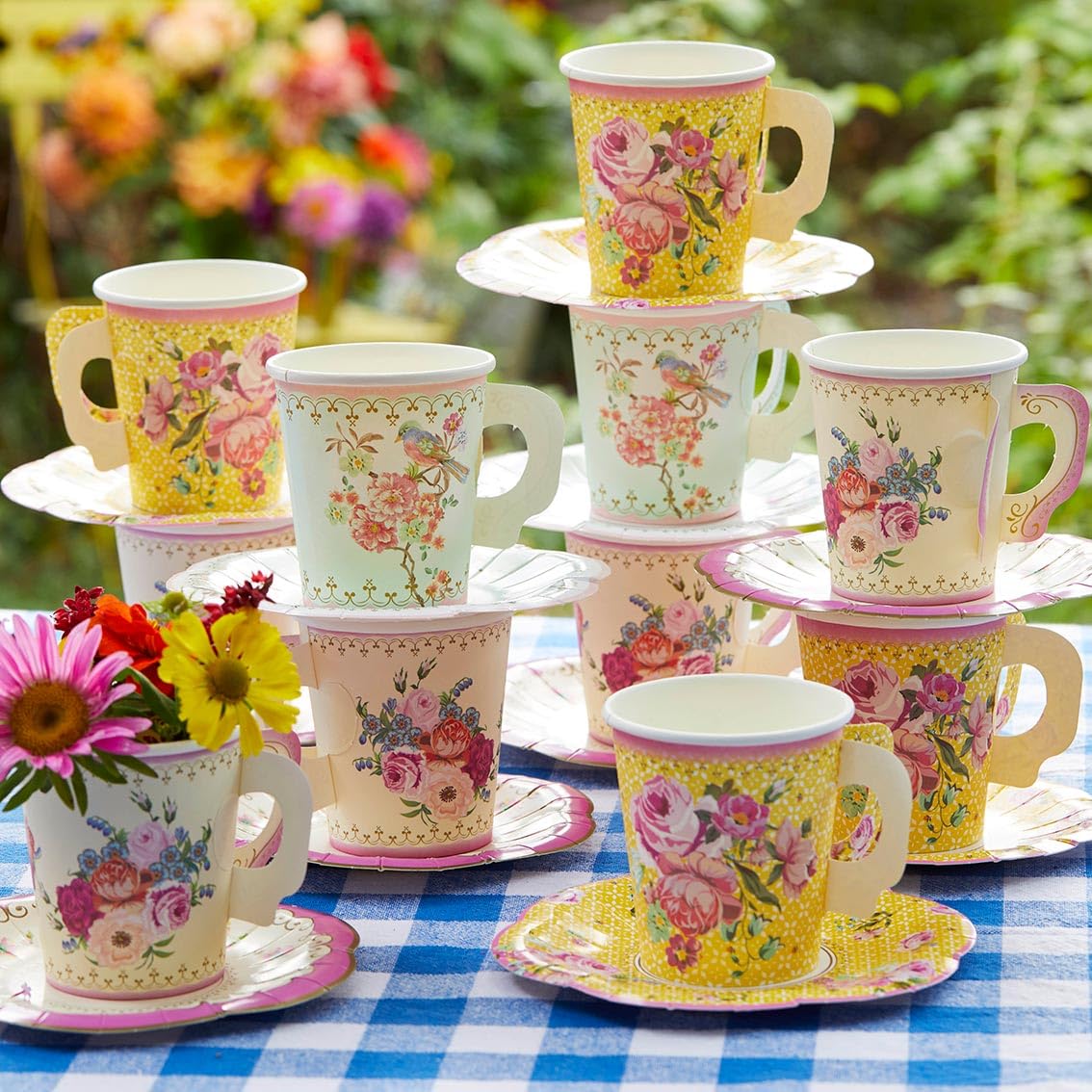 Talking Tables Pack of 24 Vintage Floral Cup & Saucer Set | Paper | 170ml Capacity 1