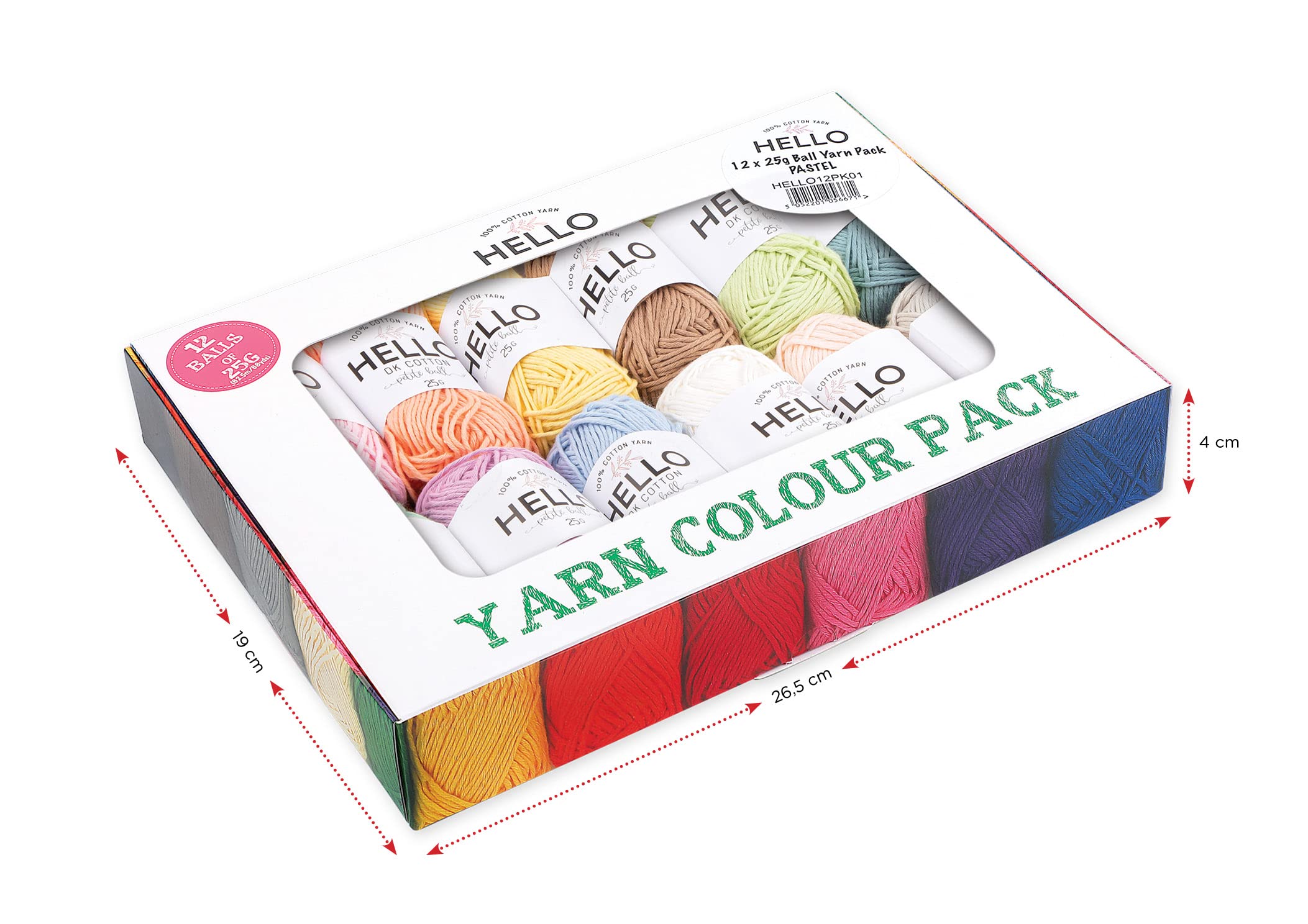 Hello Yarn 12 Ball Cotton Yarn Pack - Pastel | Baby Sport Weight | 25g Each 2