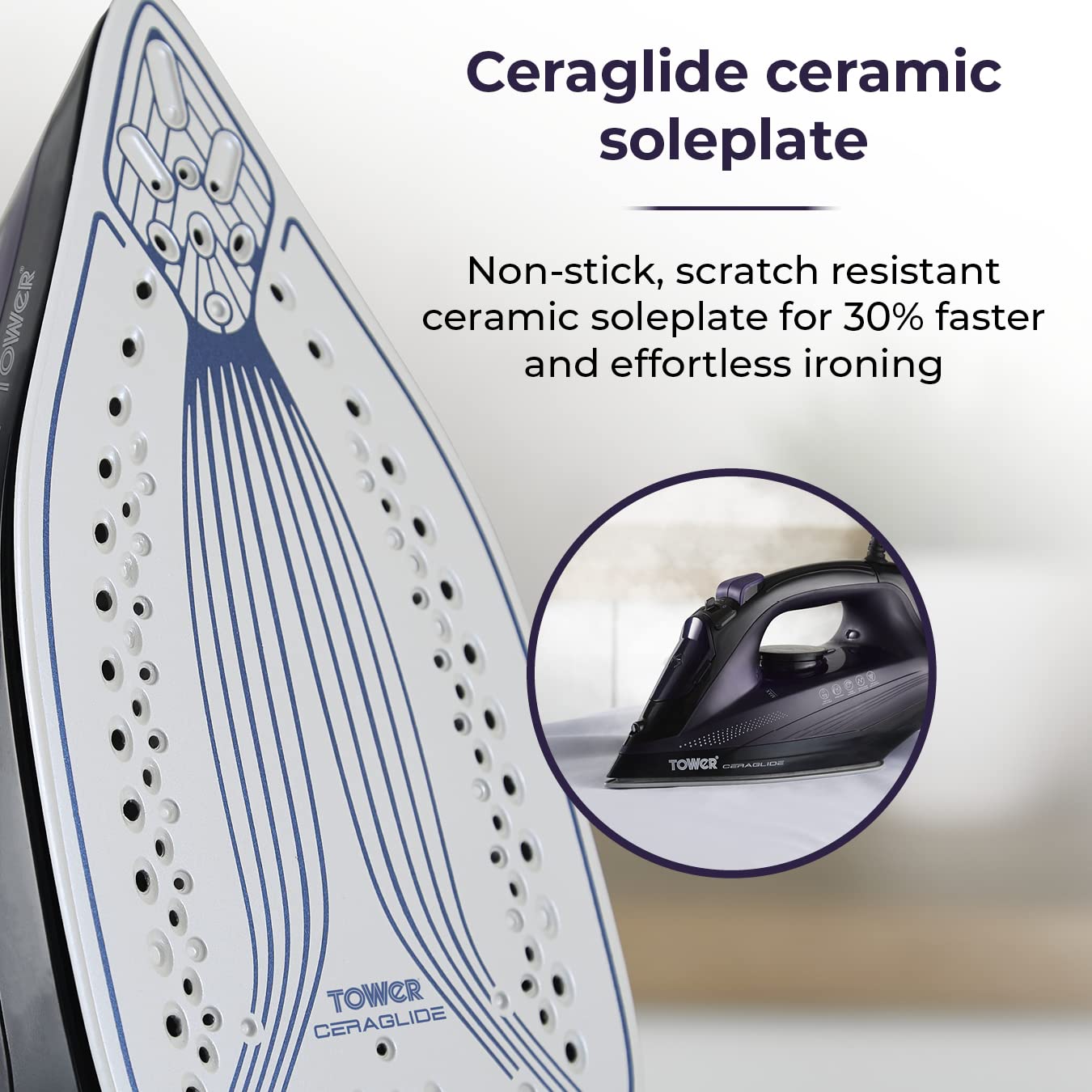 Tower CeraGlide T22011 Steam Iron - 2600W Power | 160g Steam Boost | Ceramic Soleplate 5