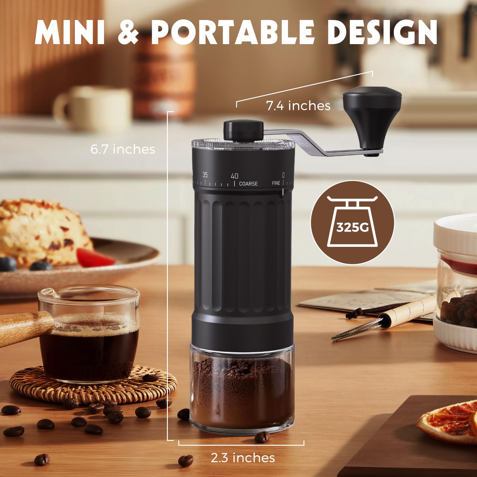 Woobroo Manual Coffee Grinder - 40 External Adjustment Settings | Ceramic Core | Black 2
