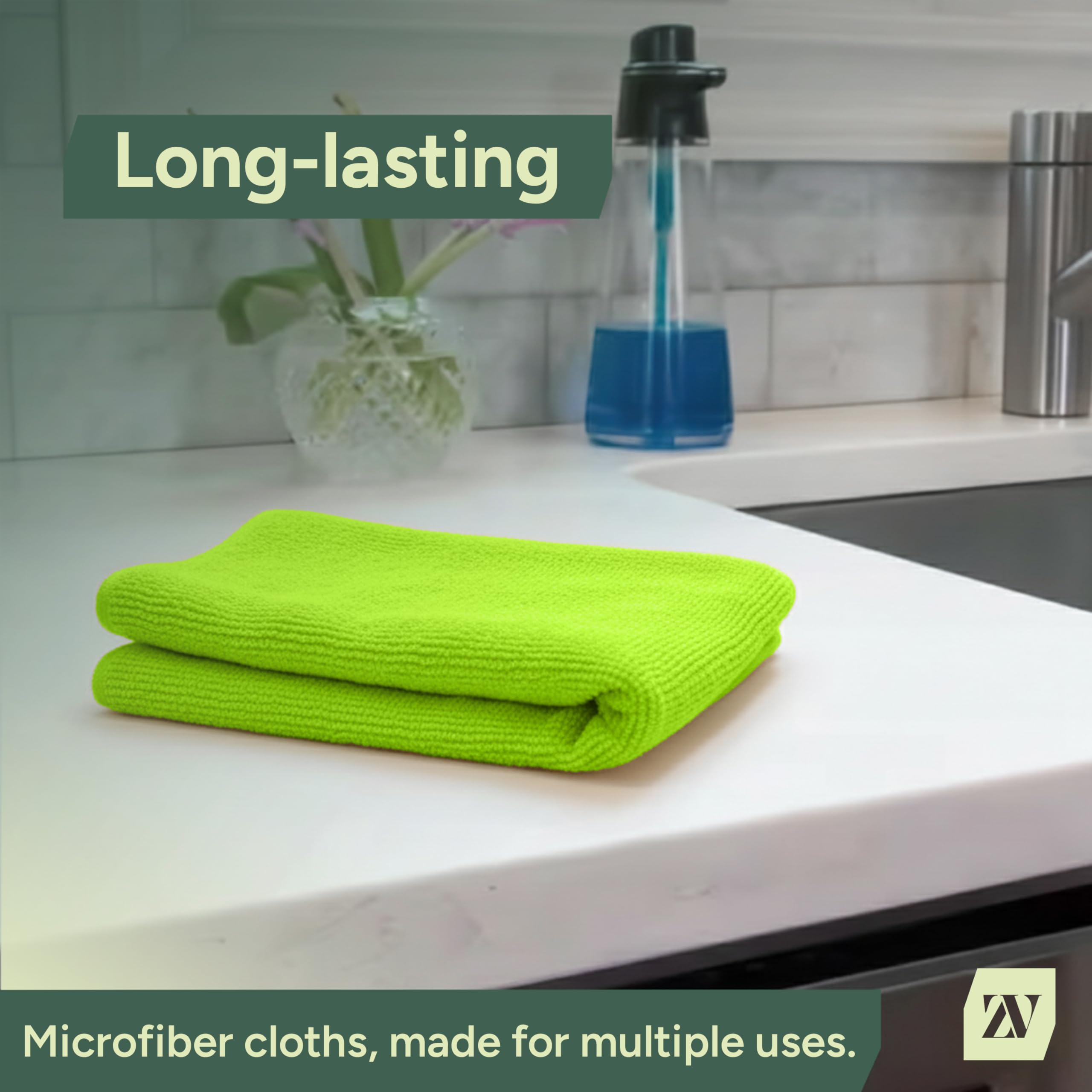 Zuvo Microfiber Cloths - Pack of 12, 32x32 cm, Ultra-Soft, Highly Absorbent, Green 7