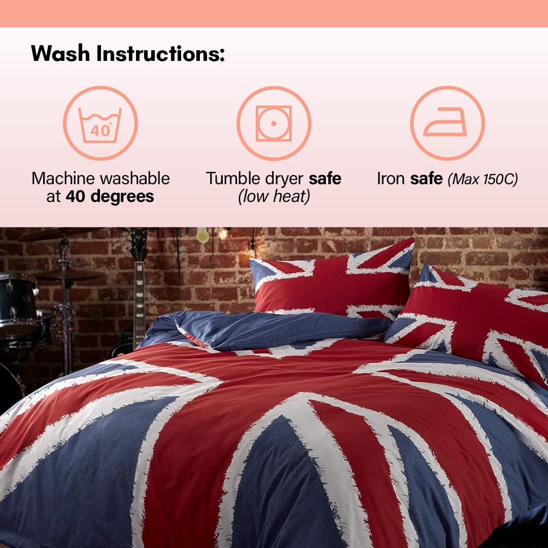 Rapport Home Union Jack Double Duvet Cover Set | 50% Cotton/50% Polyester | Red, White, Blue 3