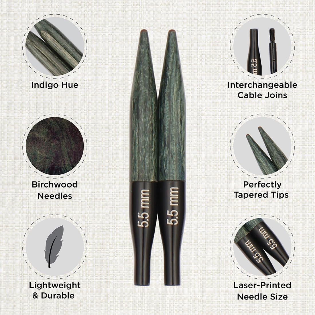 KnitPro Interchangeable Needle Set Mini Wood Indigo - 5cm Tips | Sizes 3.00mm-6.00mm | 15 Pieces 3