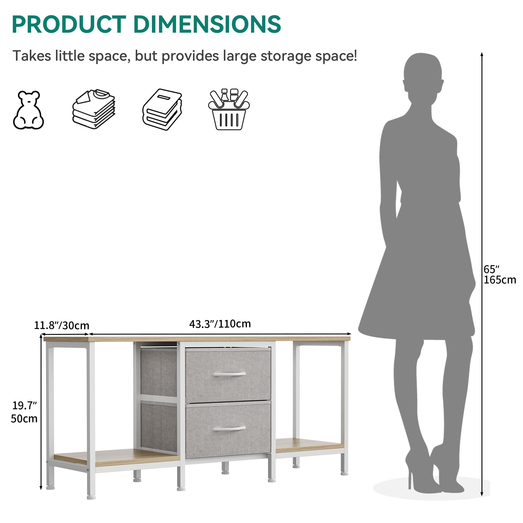 YITAHOME TV Stand for Up to 47 Inch TV | 110cm Length | 2 Fabric Drawers 3