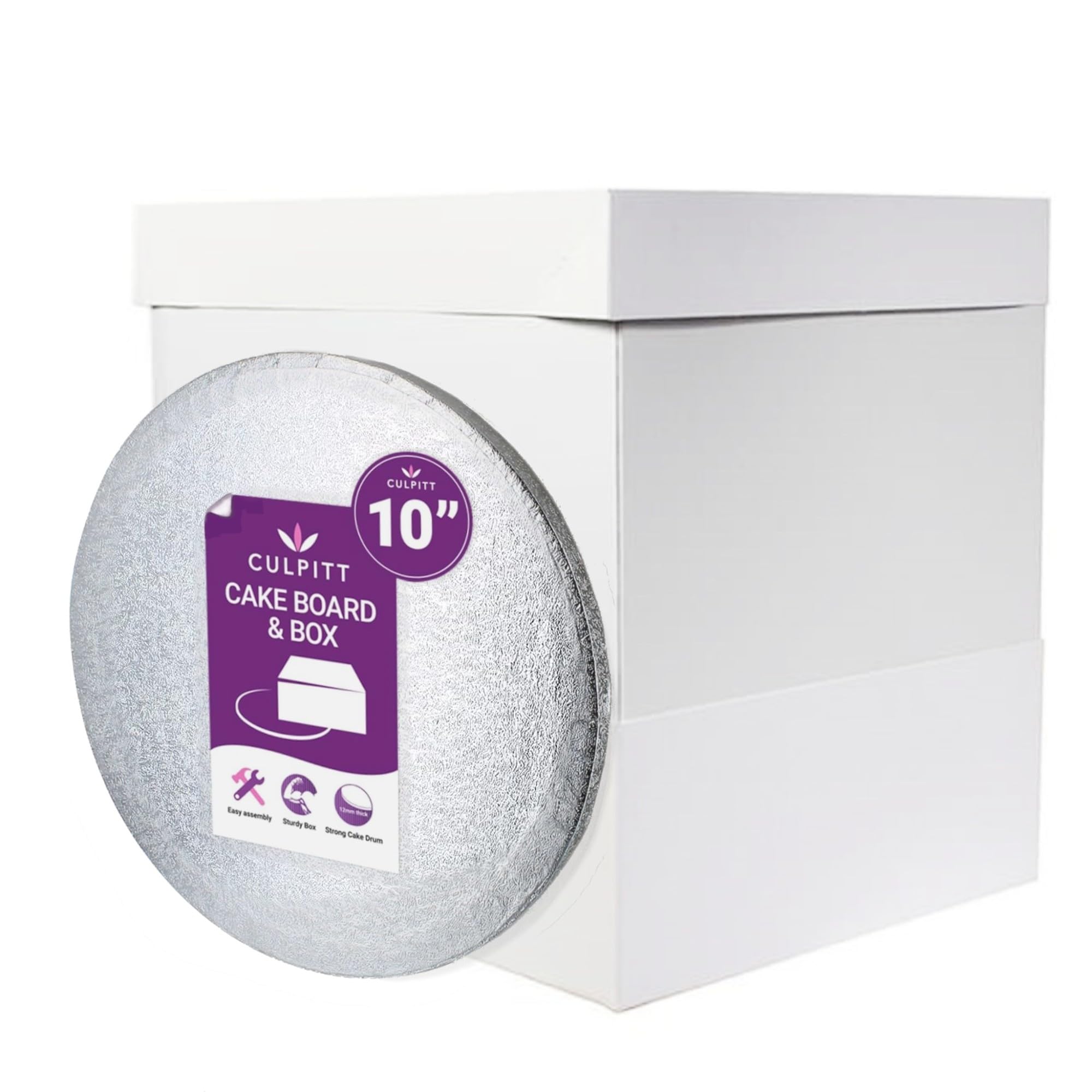 Culpitt Extra Tall Cake Box & Board Set | 10" Drum, 16" Extendable Height | Protective Transport for Decorated Cakes 1