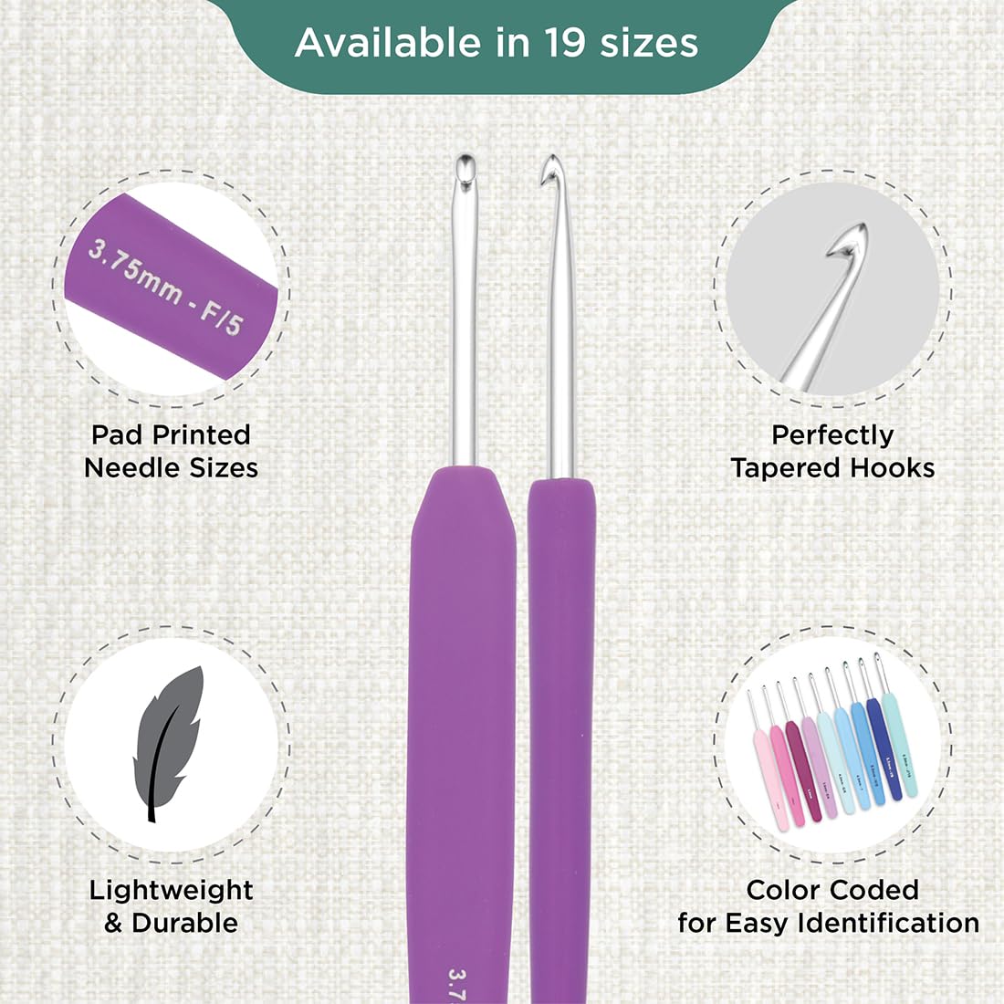 KNITPRO Waves Crochet Hook - 3.75mm | Ergonomic Rubber Handle | Lightweight Aluminium 3