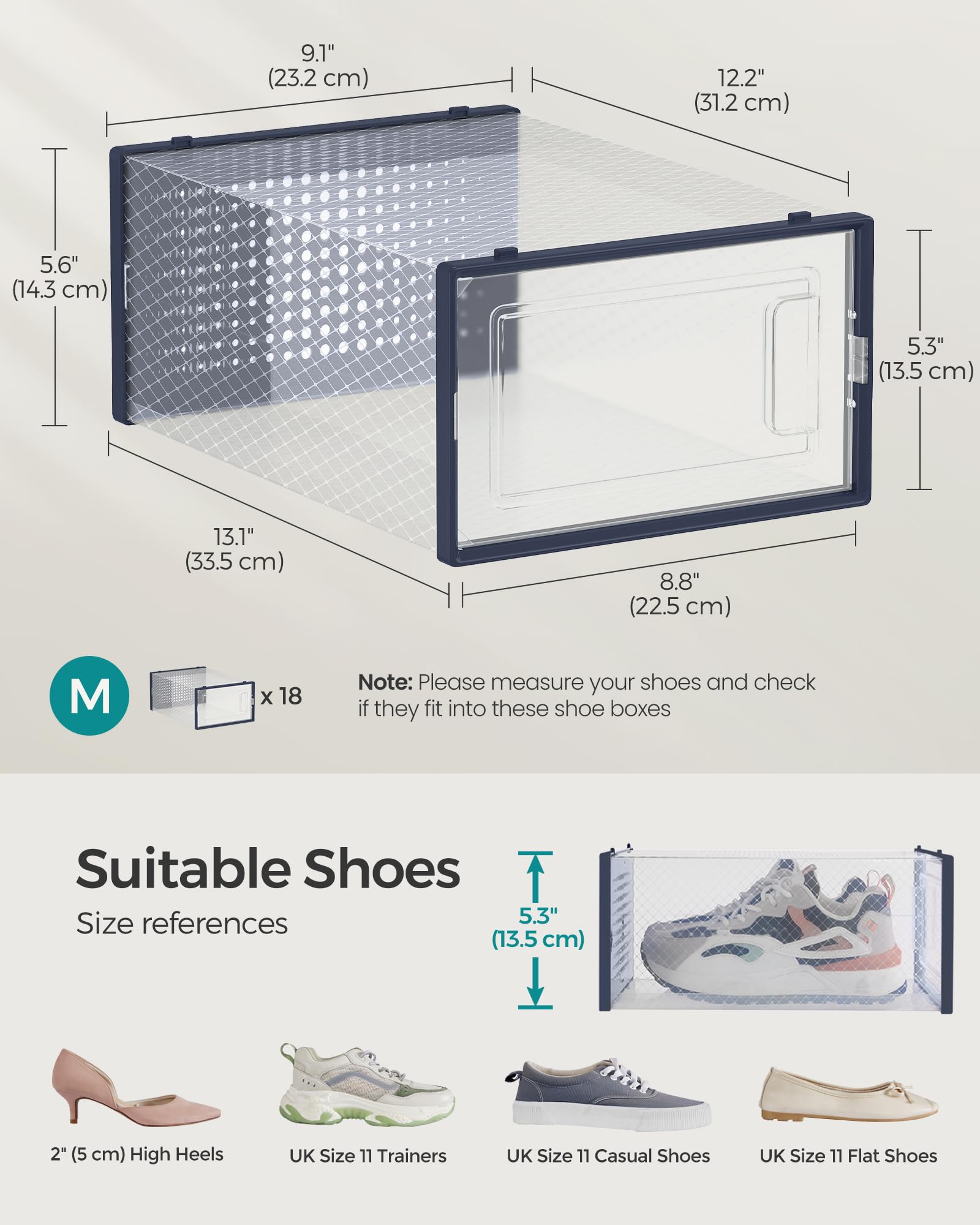 SONGMICS Shoe Boxes - Pack of 18 Stackable Storage Organisers | Fits UK Size 9.5 | Transparent 5