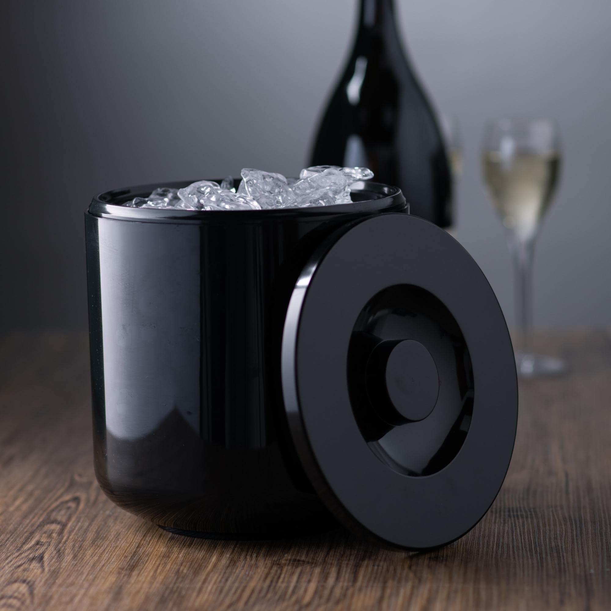 bar@drinkstuff Round Insulated Ice Bucket - 4L Capacity | Black Plastic | Double Walled 4