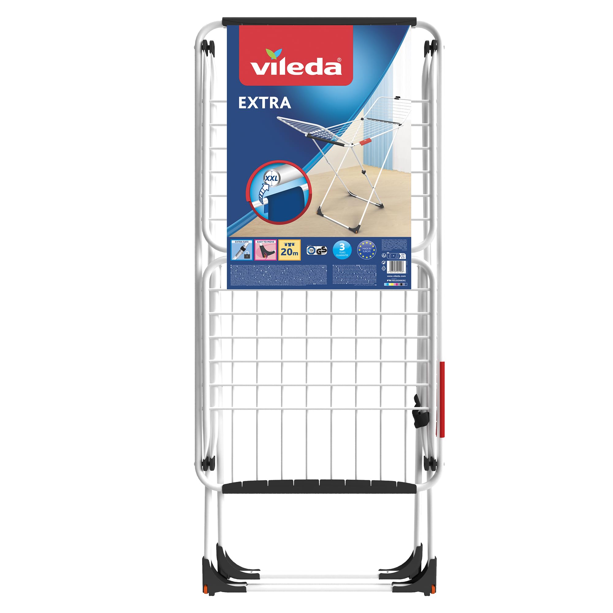 Vileda Extra X-Legs Clothes Airer - 20m Drying Space | Steel & Aluminium | Foldable 9
